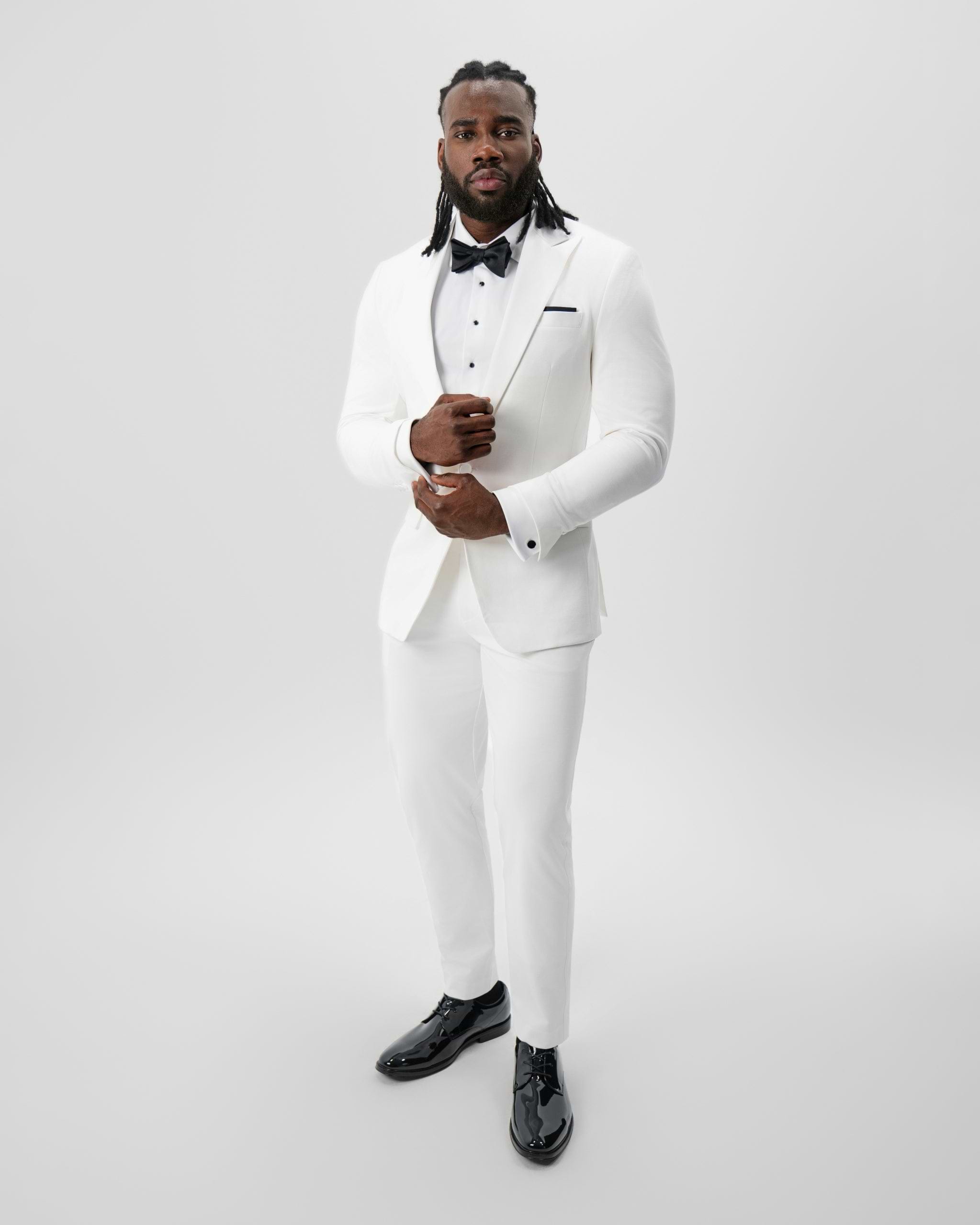 Athletic Fit Stretch Tuxedo Jacket - Solid Cream with White Peak Lapel