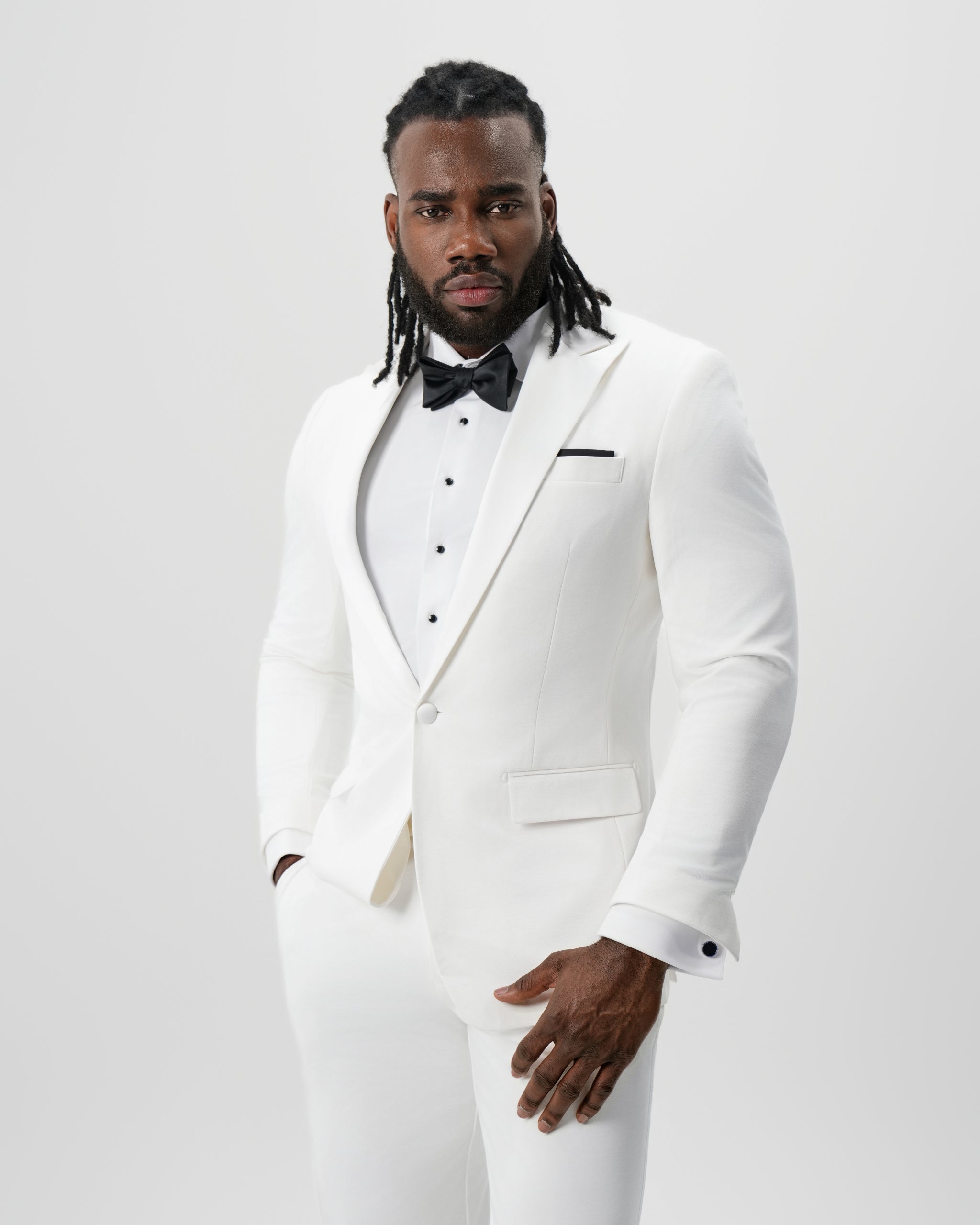 Athletic Fit Stretch Tuxedo Jacket - Solid Cream with White Peak Lapel