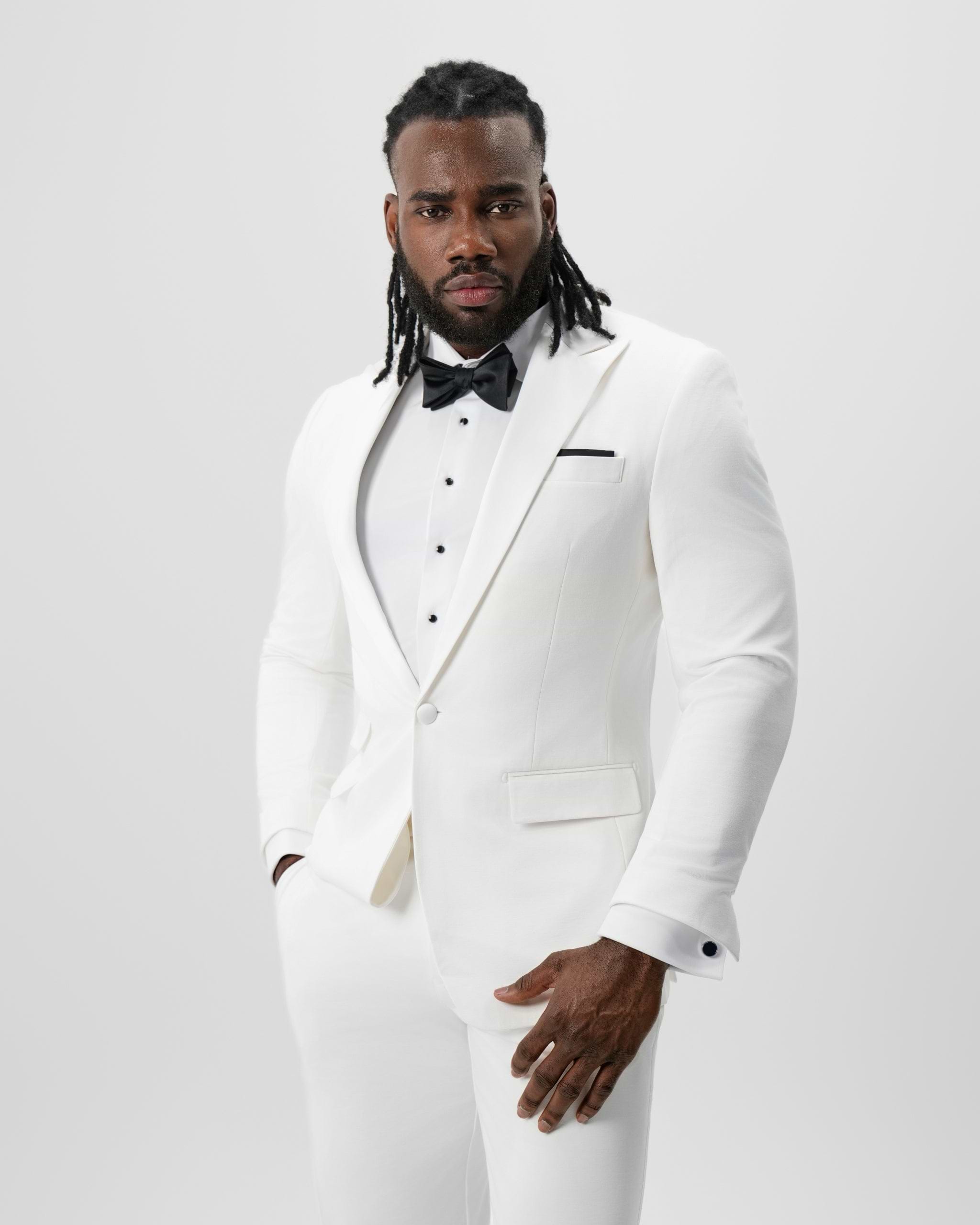 Athletic Fit Stretch Tuxedo Jacket - Solid Cream with White Peak Lapel