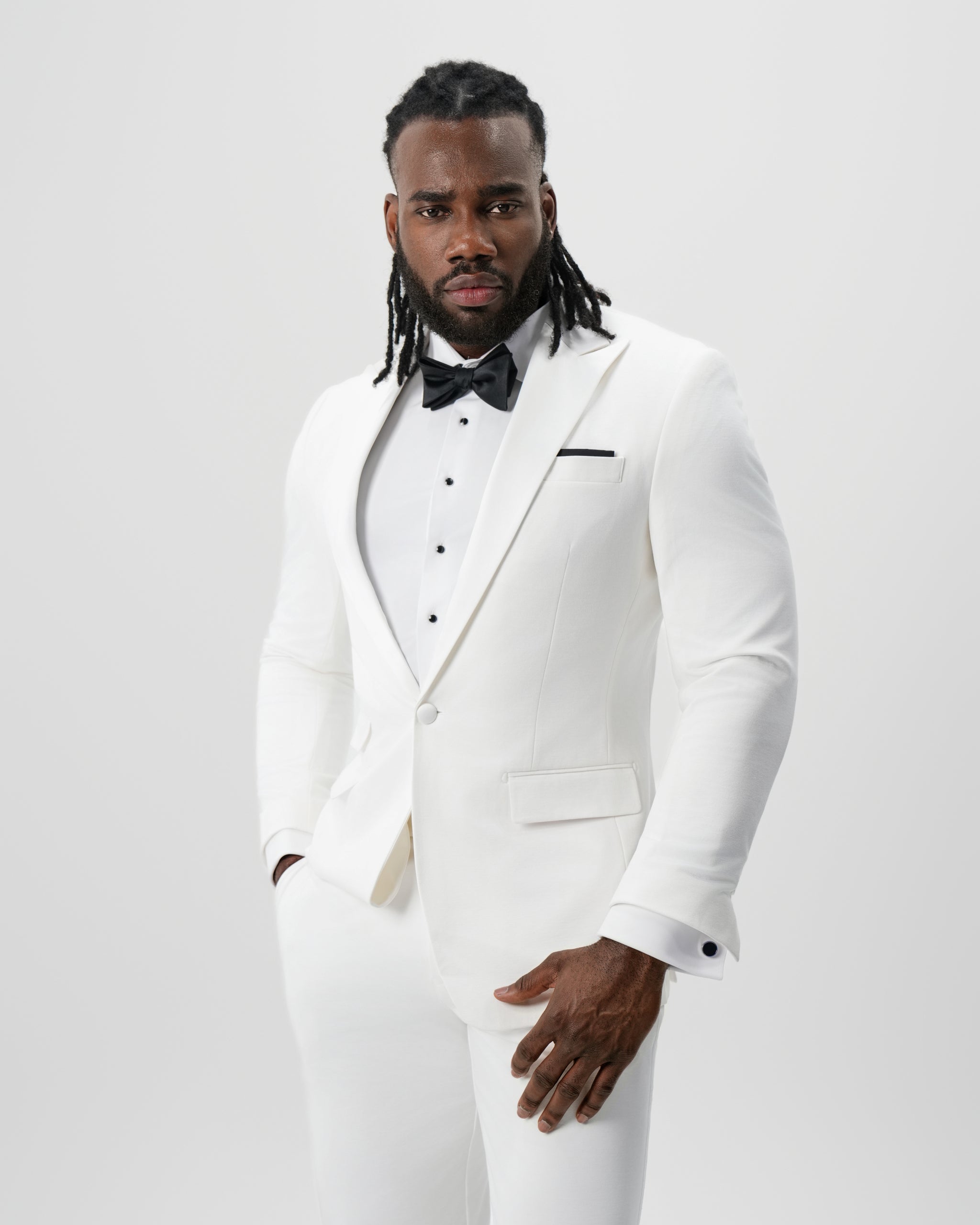 Athletic Fit Stretch Tuxedo Jacket - Solid Cream with White Peak Lapel