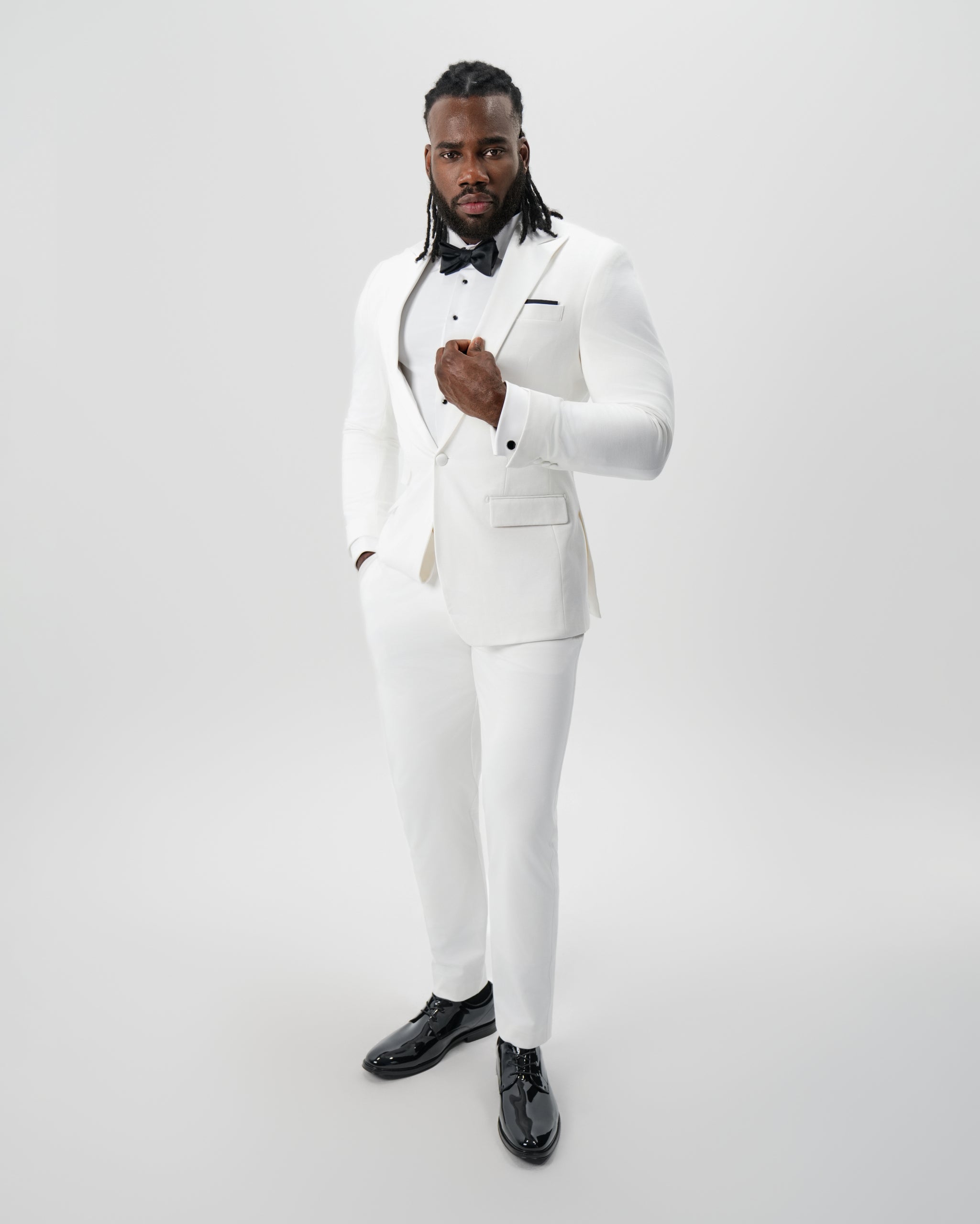 Athletic Fit Stretch Tuxedo Jacket - Solid Cream with White Peak Lapel