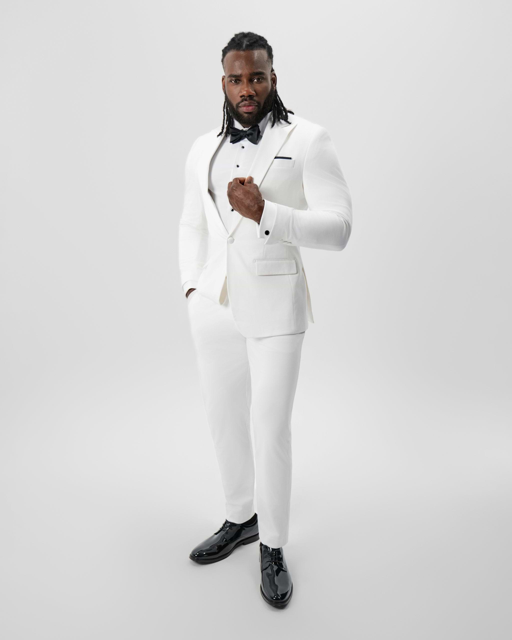 Athletic Fit Stretch Tuxedo Jacket - Solid Cream with White Peak Lapel