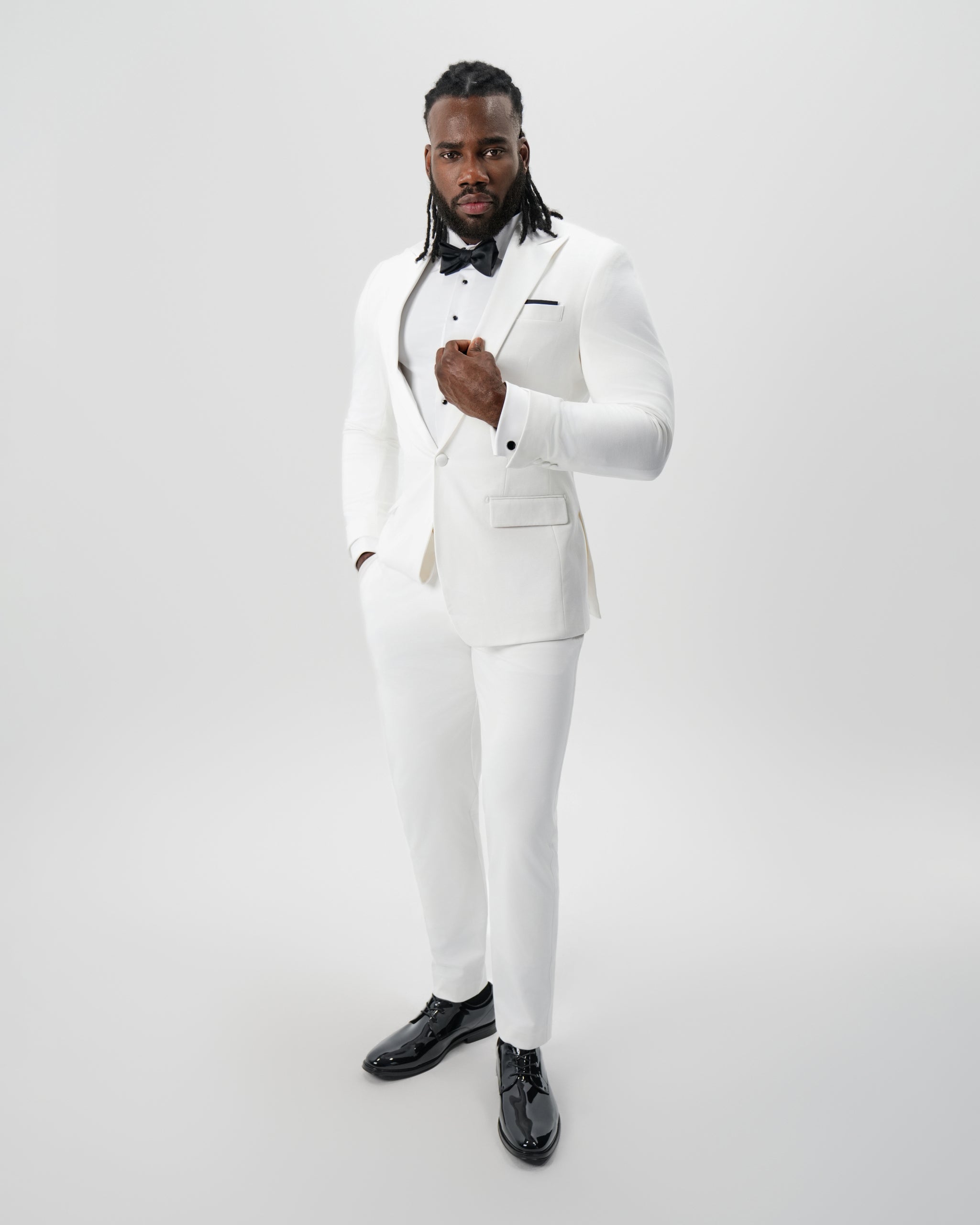 Athletic Fit Stretch Tuxedo Jacket - Solid Cream with White Peak Lapel