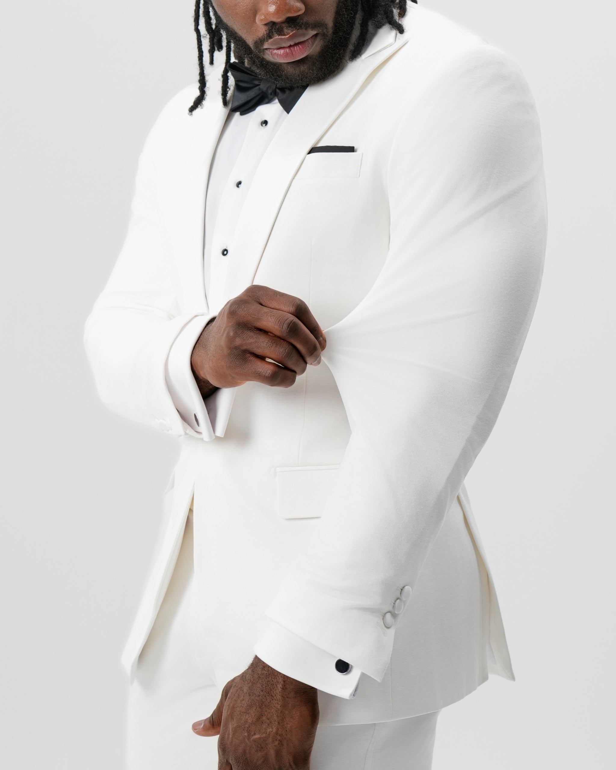 Athletic Fit Stretch Tuxedo Jacket - Solid Cream with White Peak Lapel