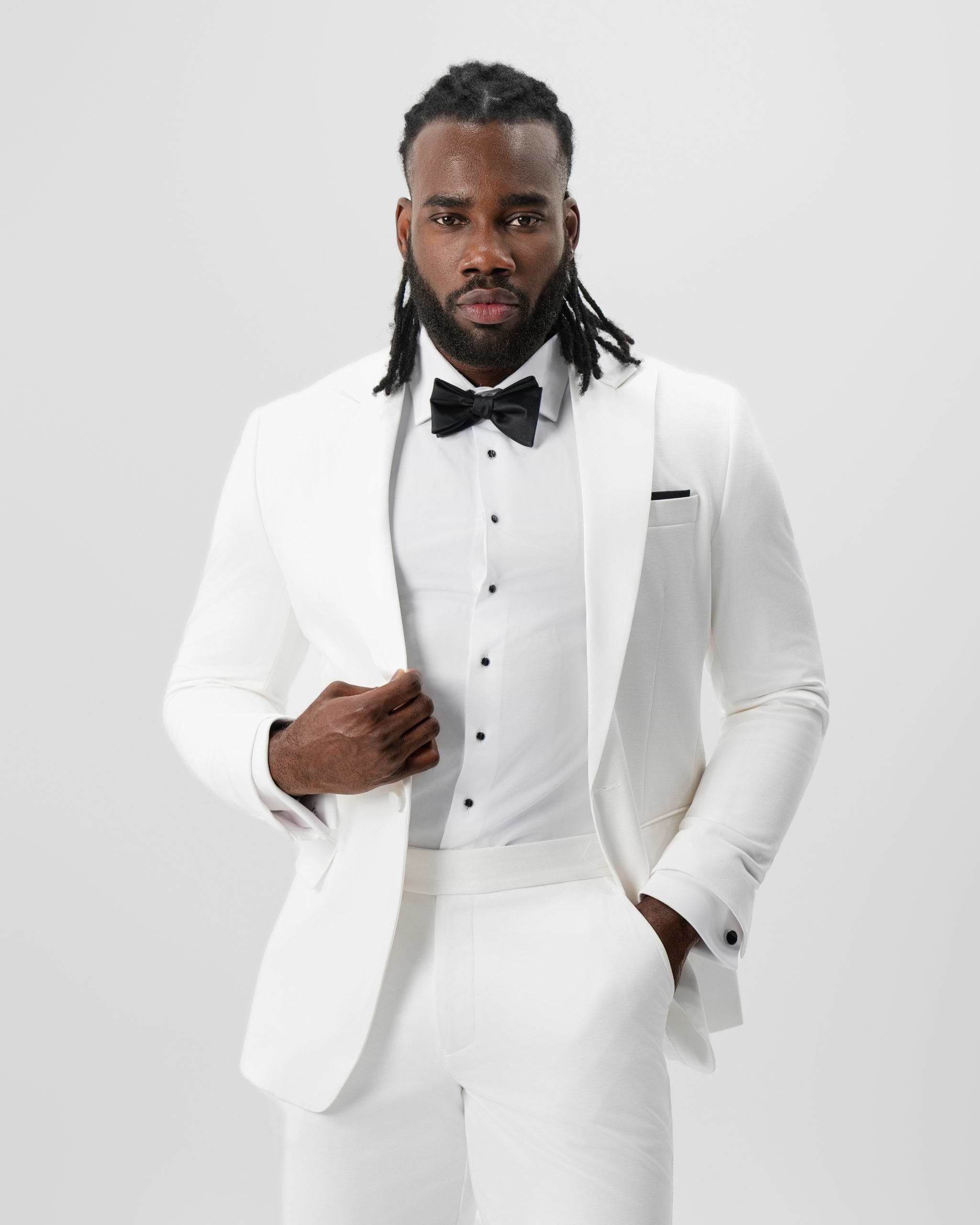 Athletic Fit Stretch Tuxedo Jacket - Solid Cream with White Peak Lapel