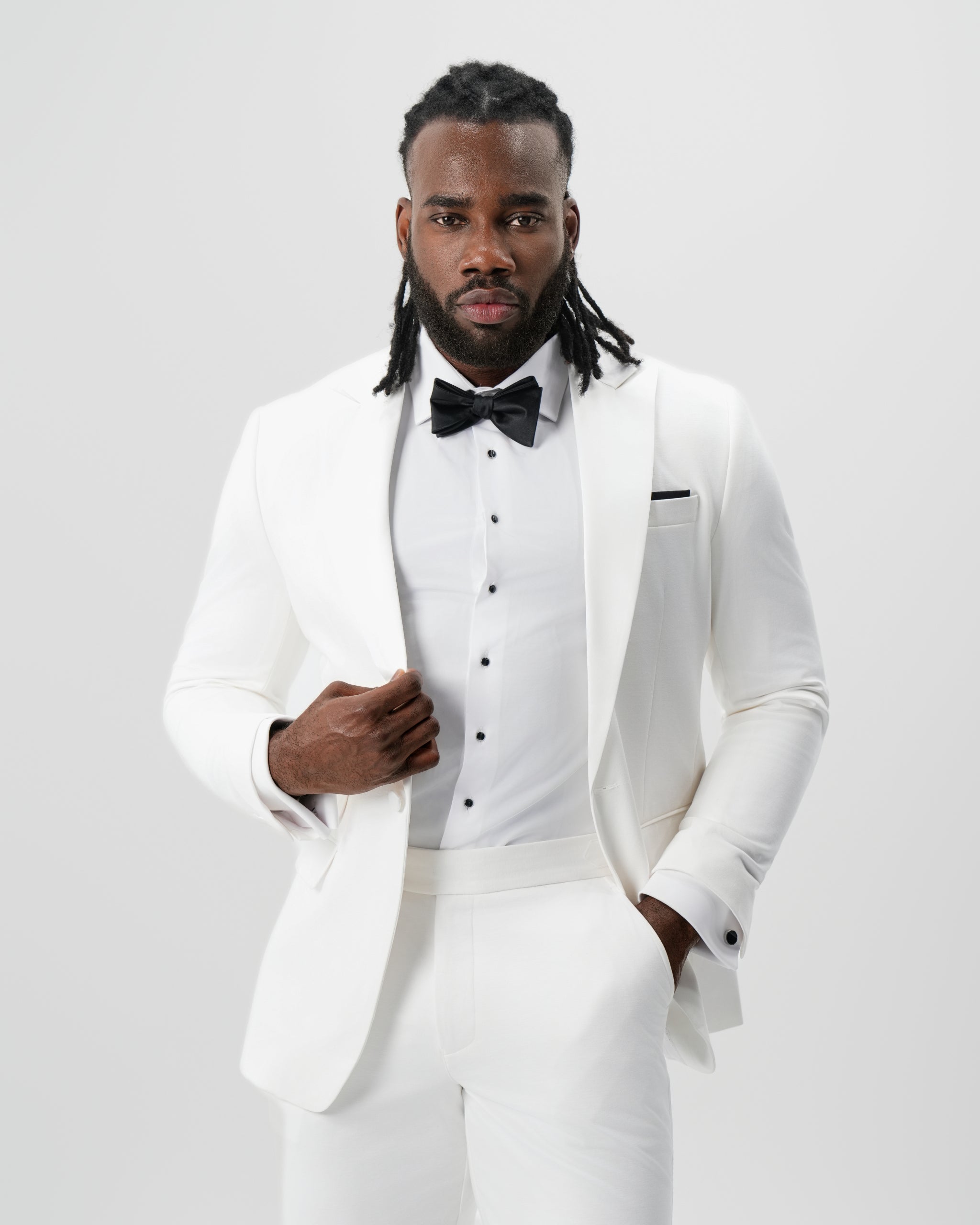 Athletic Fit Stretch Tuxedo Jacket - Solid Cream with White Peak Lapel