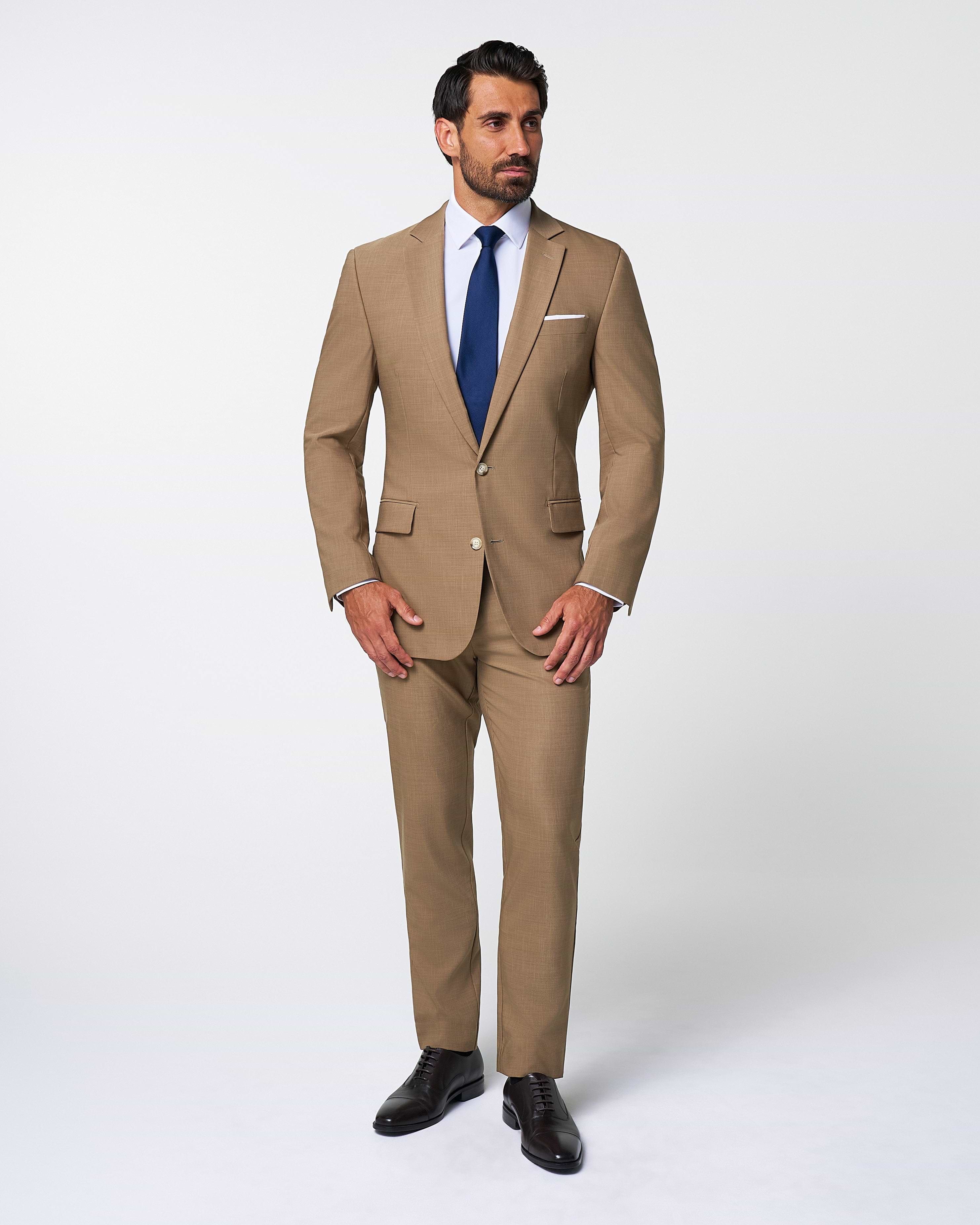 Athletic Fit Stretch Suit Pants - Heathered Cappuccino