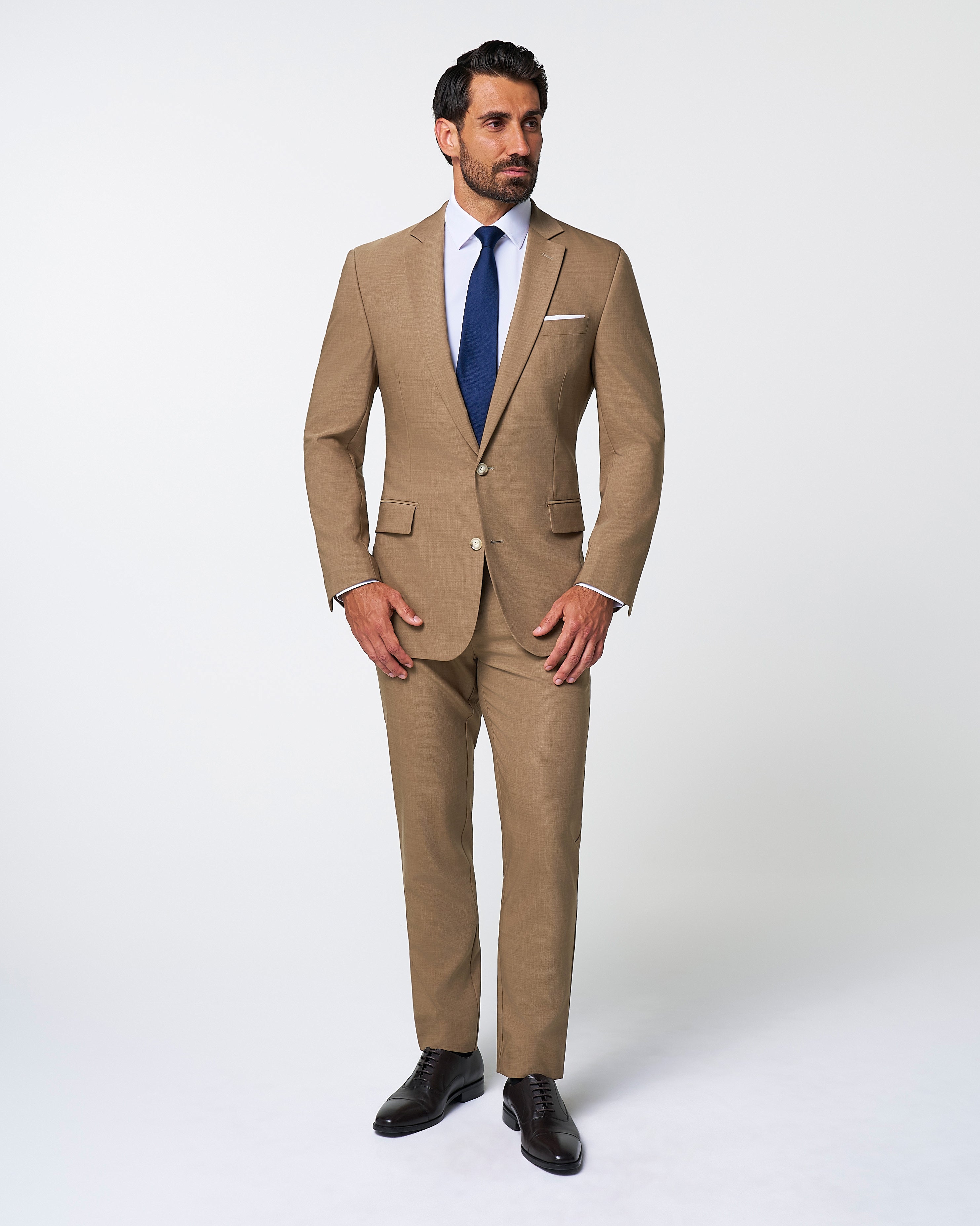 Athletic Fit Stretch Suit Pants - Heathered Cappuccino