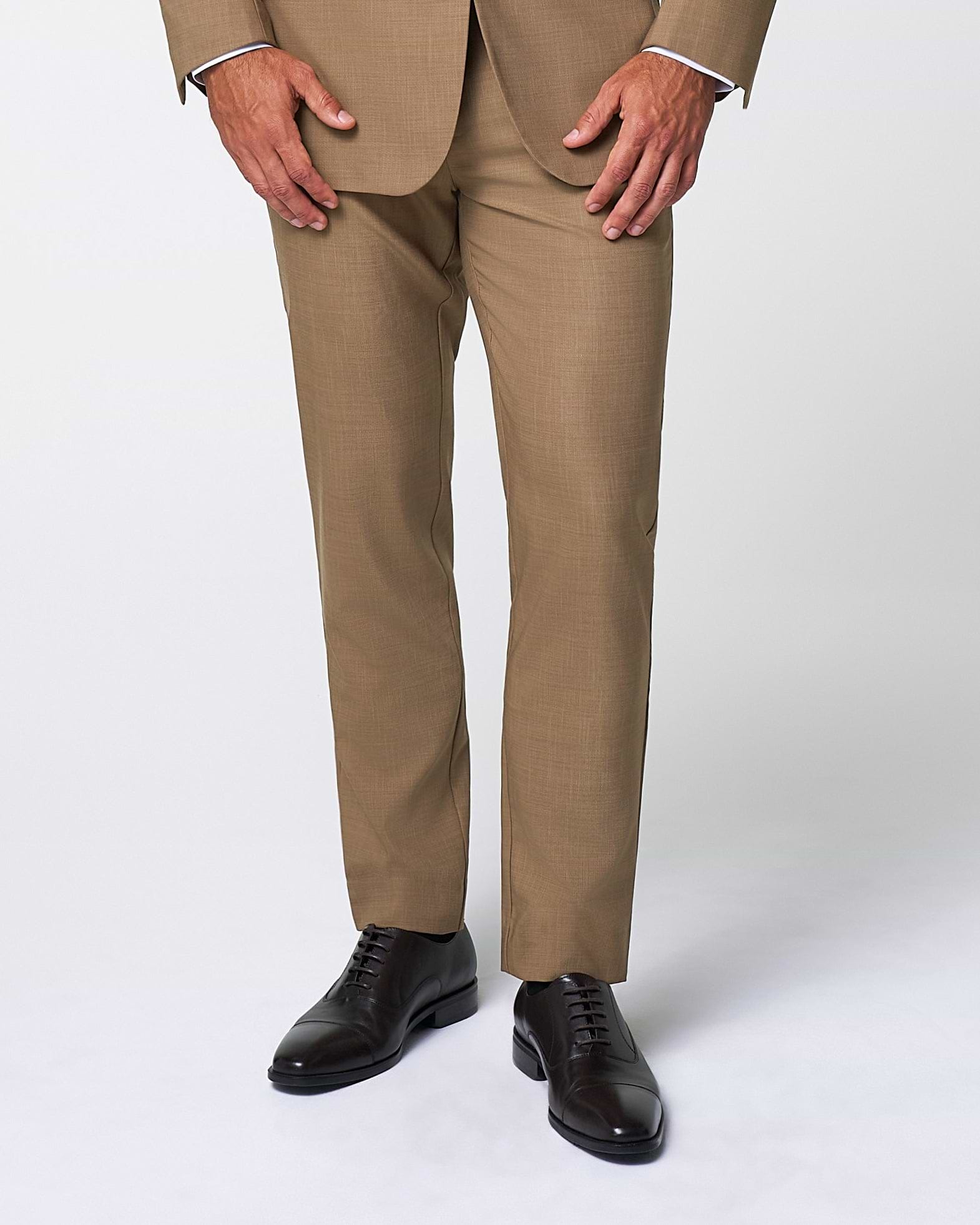 Athletic Fit Stretch Suit Pants - Heathered Cappuccino
