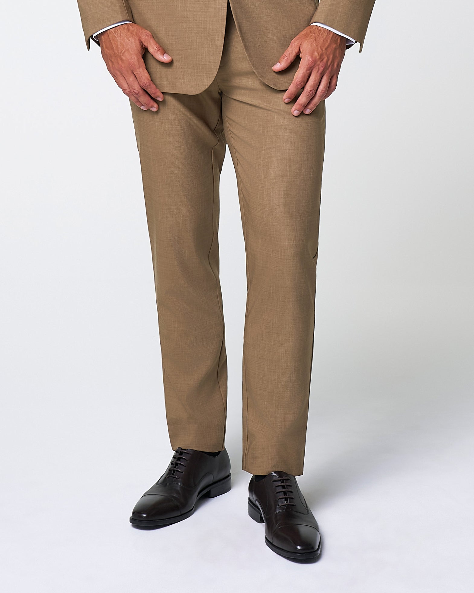 Athletic Fit Stretch Suit Pants - Heathered Cappuccino