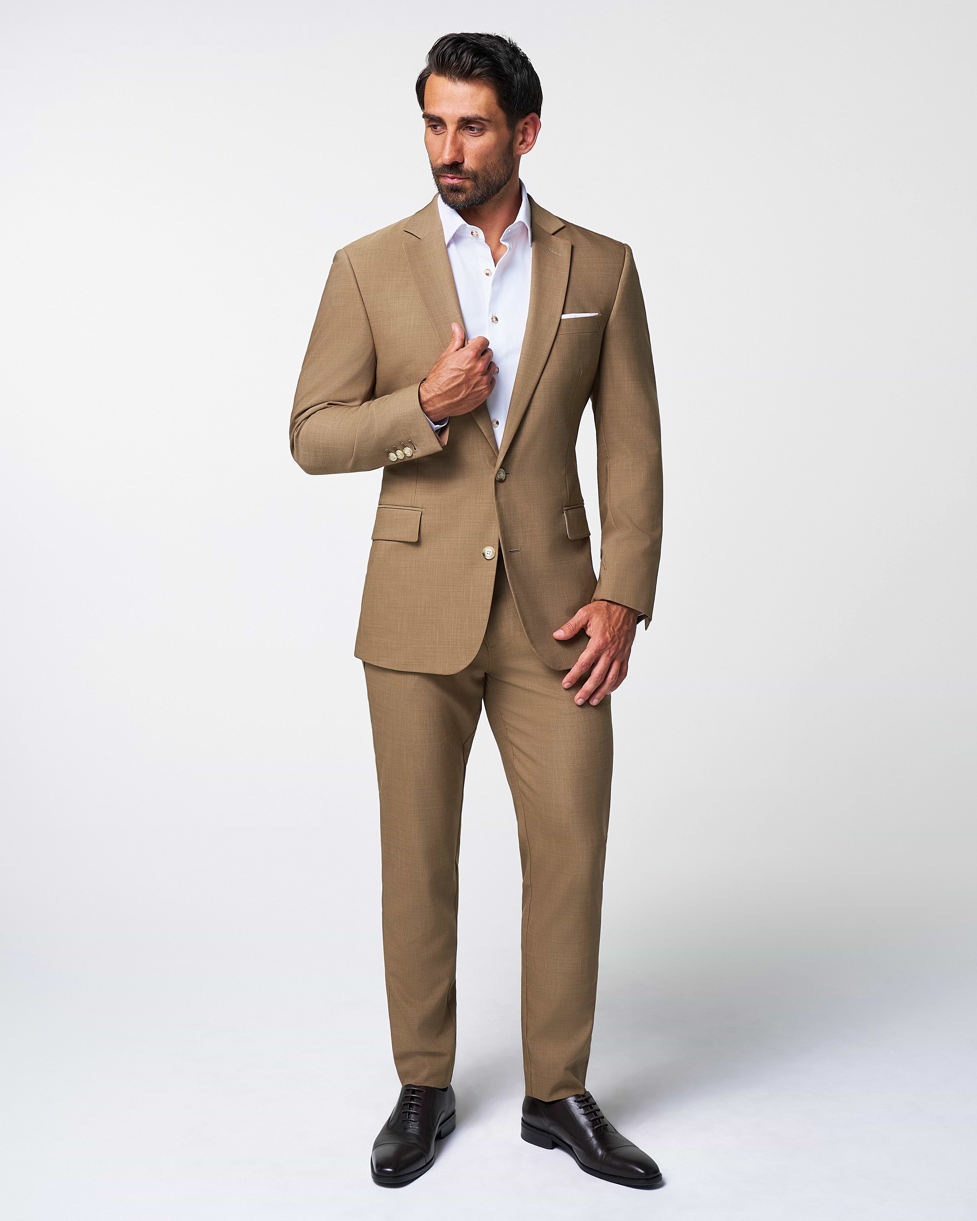 Athletic Fit Stretch Suit Pants - Heathered Cappuccino