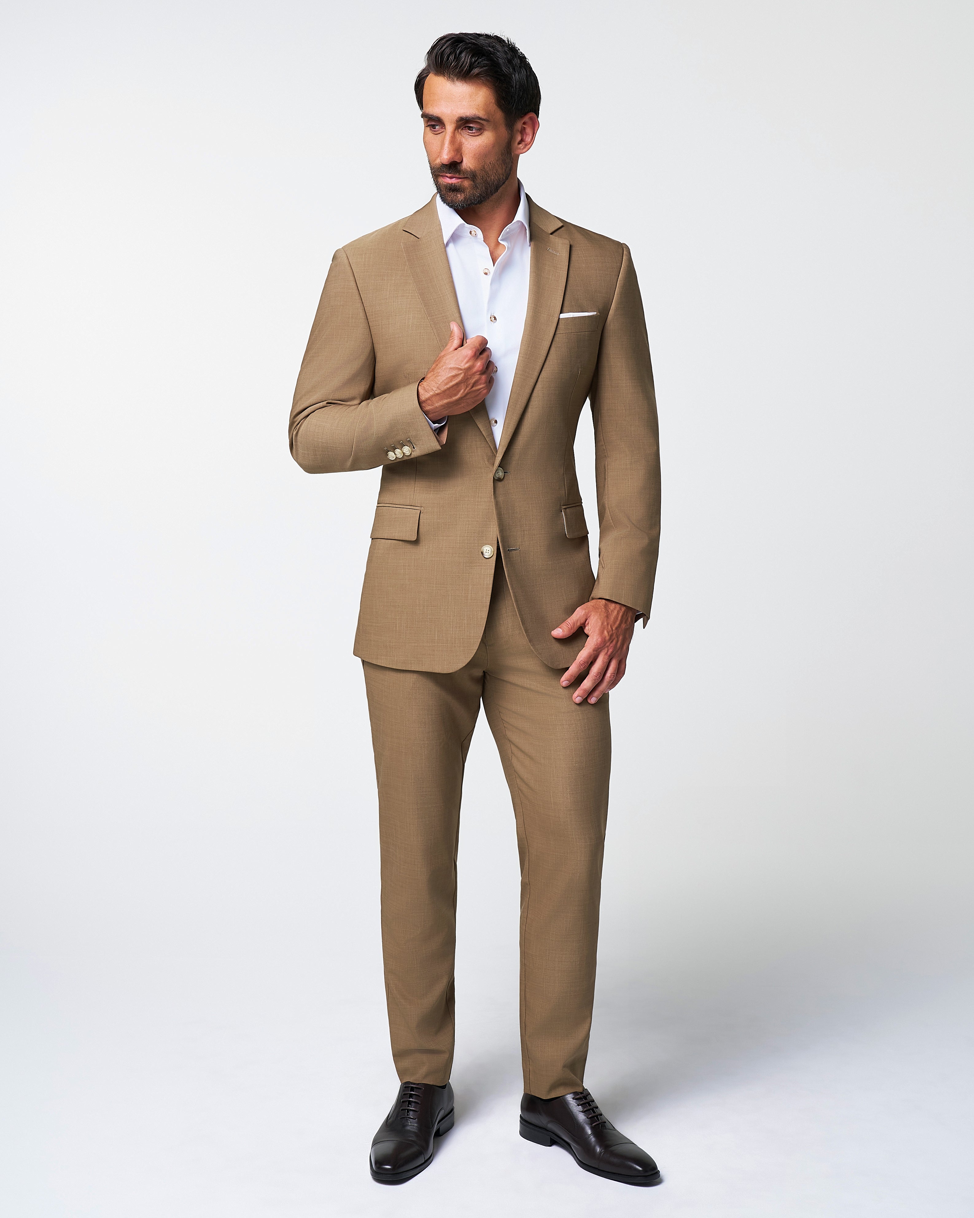 Athletic Fit Stretch Suit Pants - Heathered Cappuccino