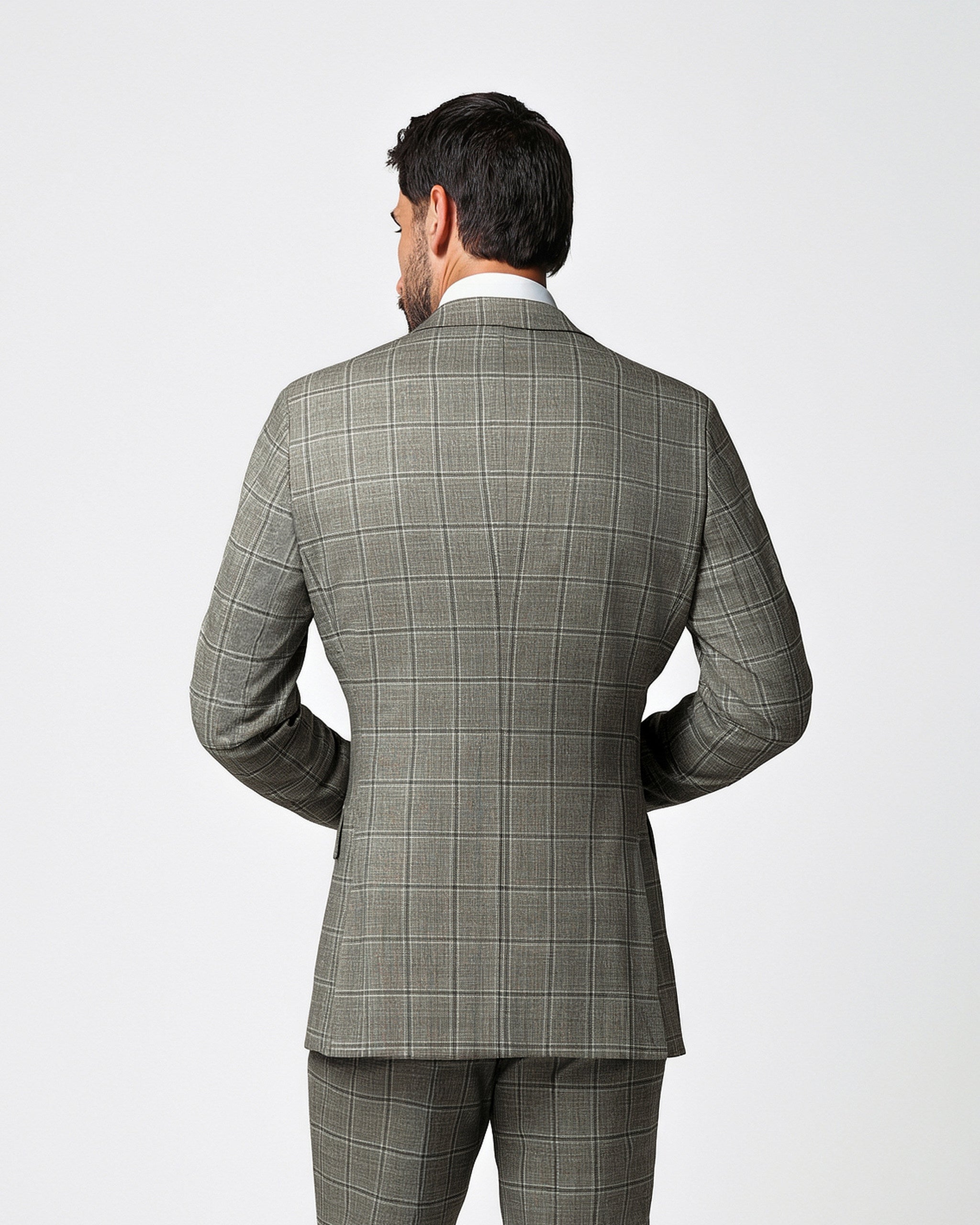 Athletic Fit Stretch Blazer - Textured Tan with Olive Windowpane