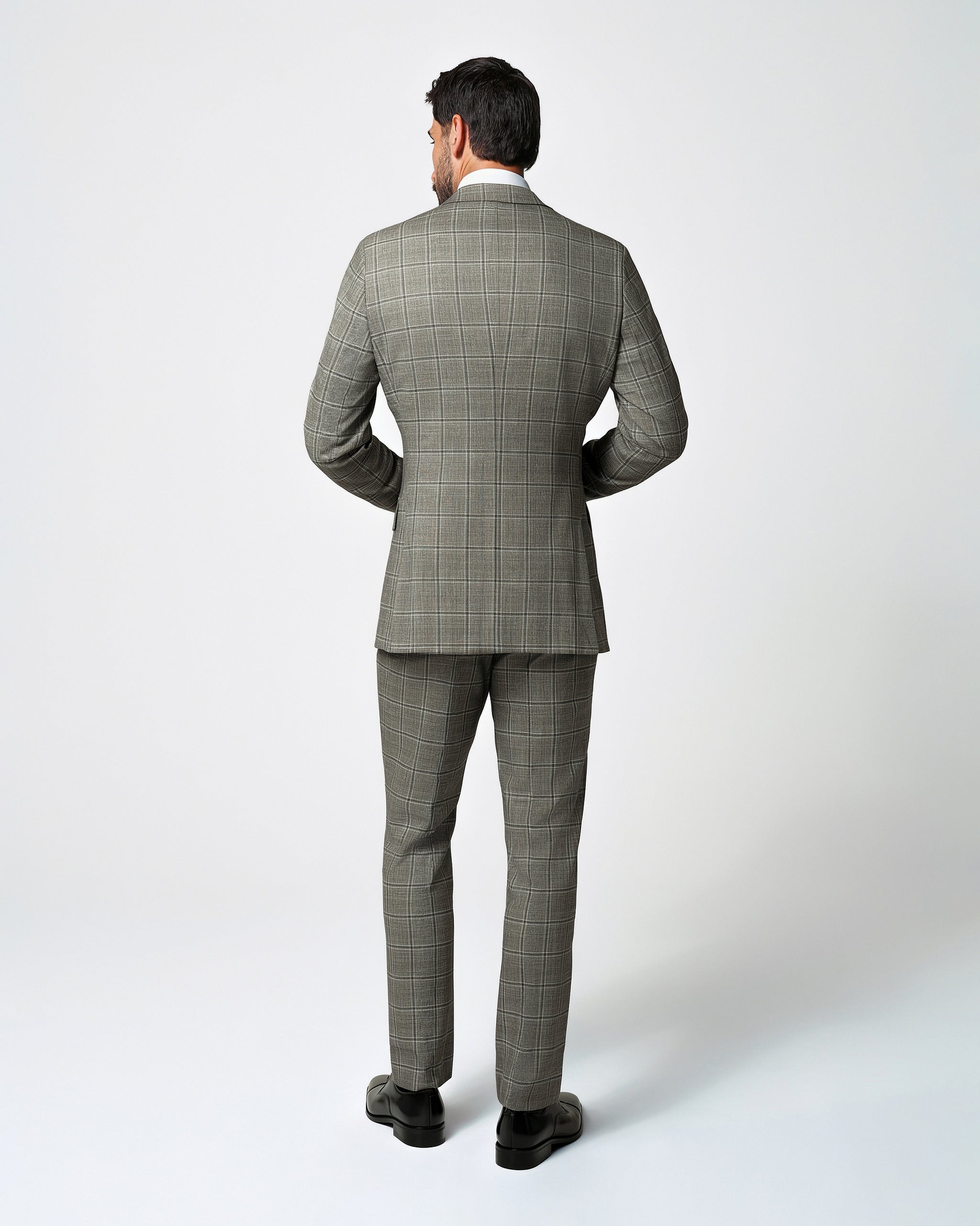 Athletic Fit Stretch Suit - Textured Tan with Olive Windowpane