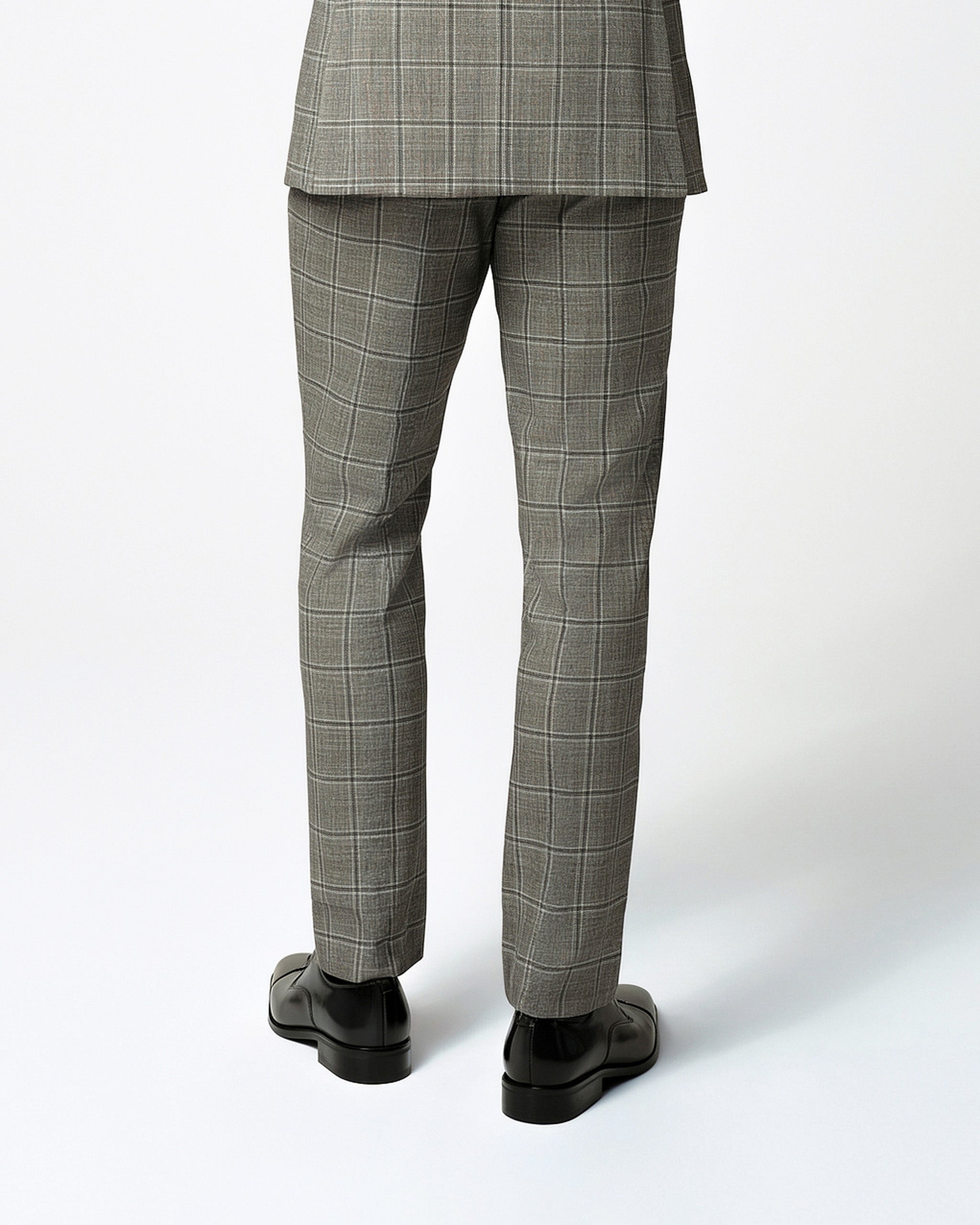 Athletic Fit Stretch Suit Pants - Textured Tan with Olive Windowpane