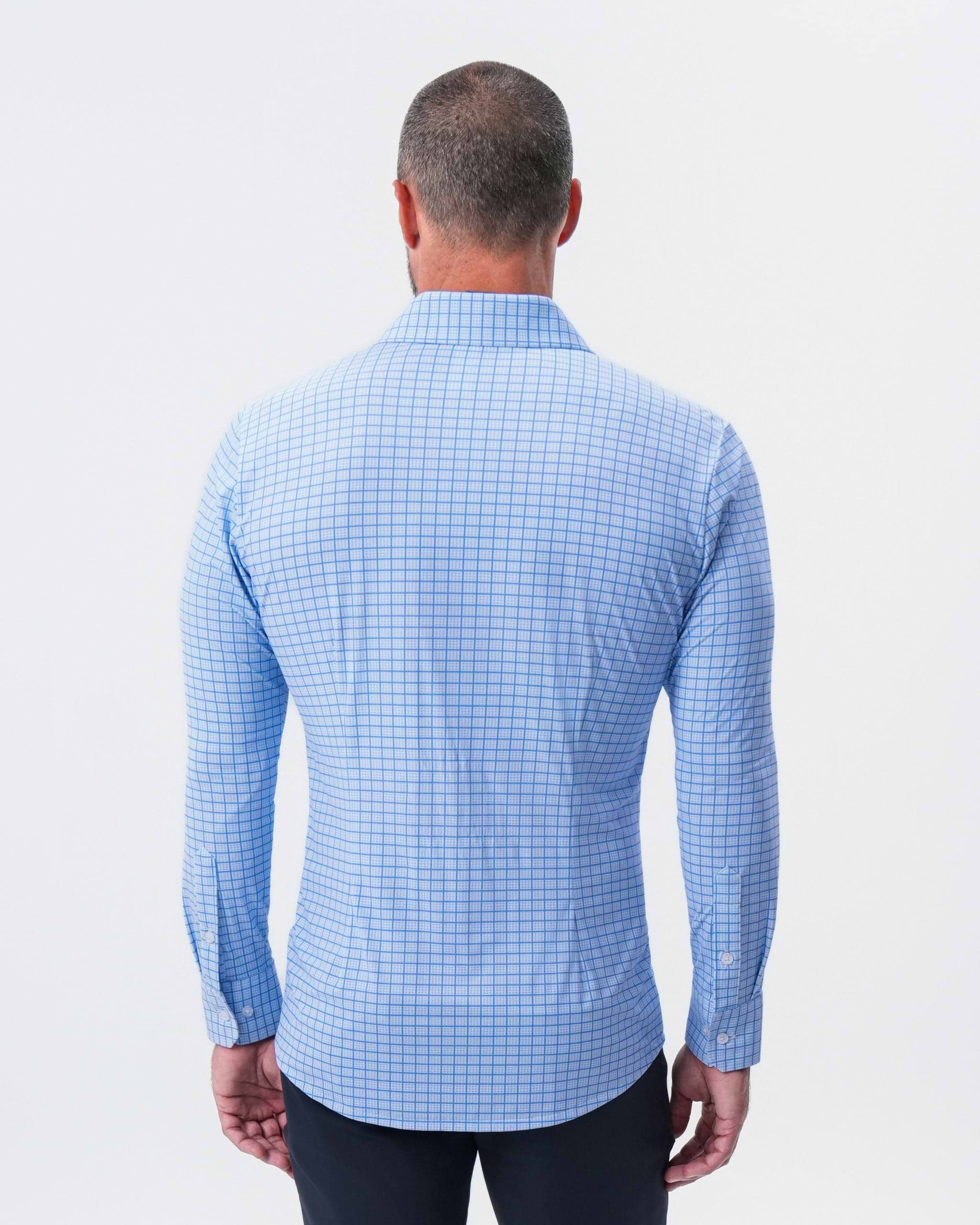 "The Lawrence" Sport Shirt - Light Blue with Navy Windowpane