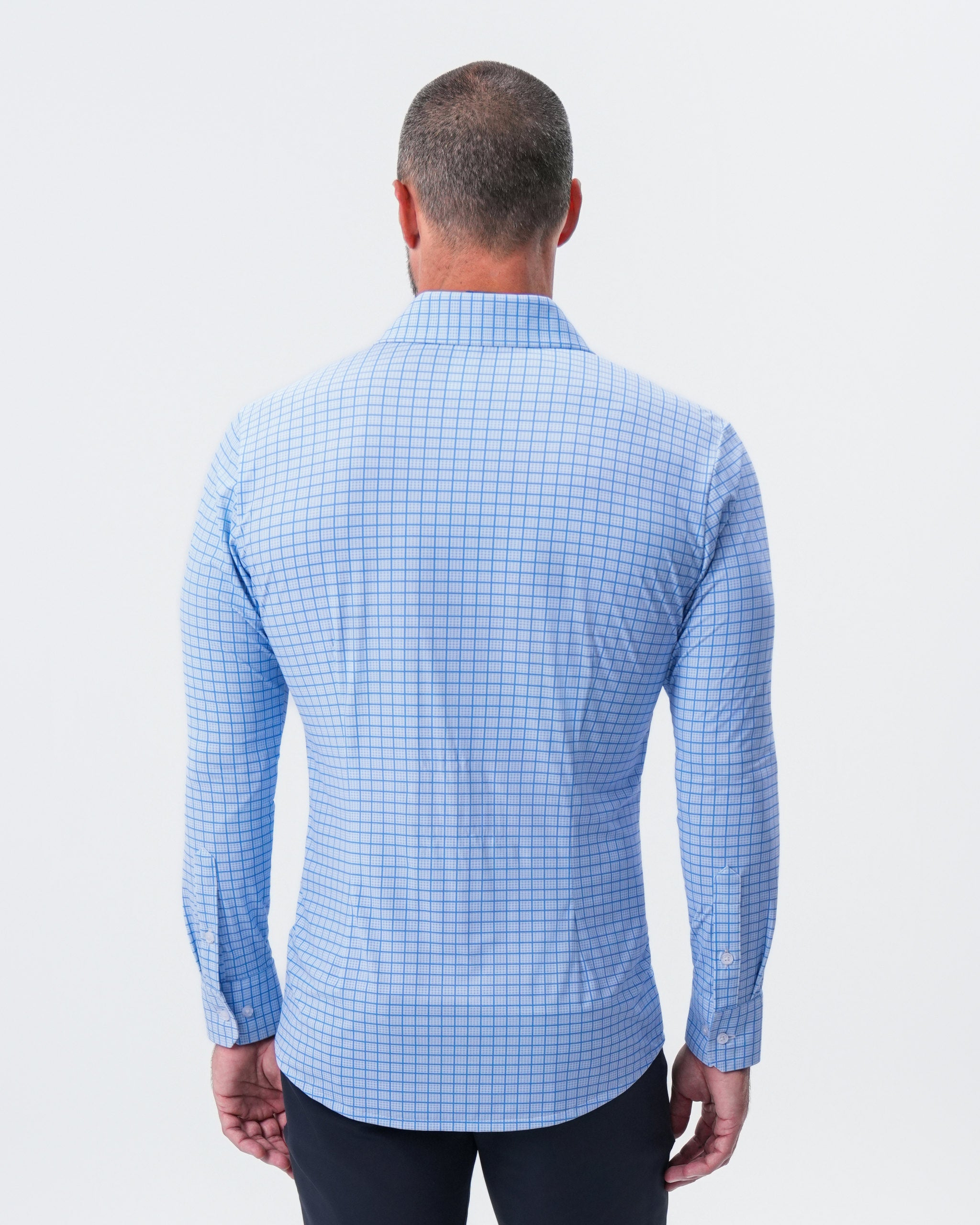 "The Lawrence" Sport Shirt - Light Blue with Navy Windowpane