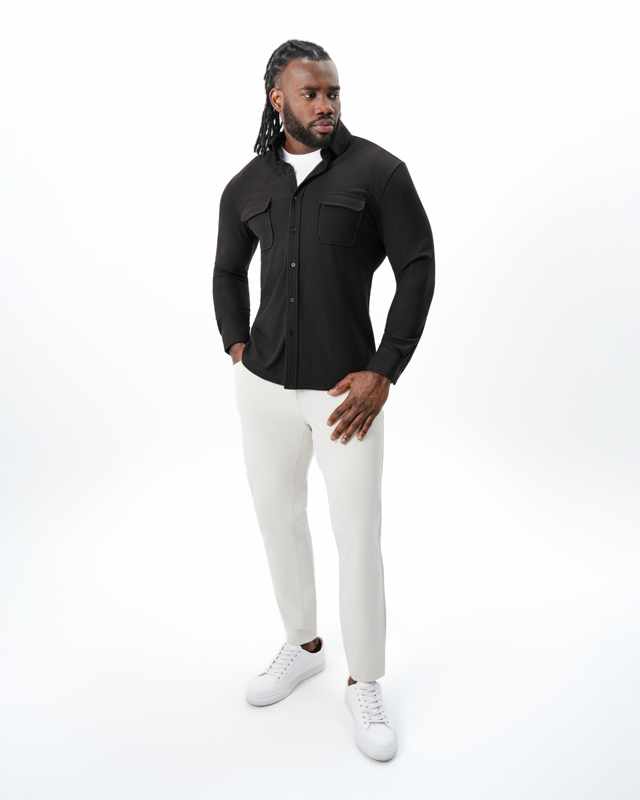 Waffle Patch Pocket Button Down - Deep Espresso