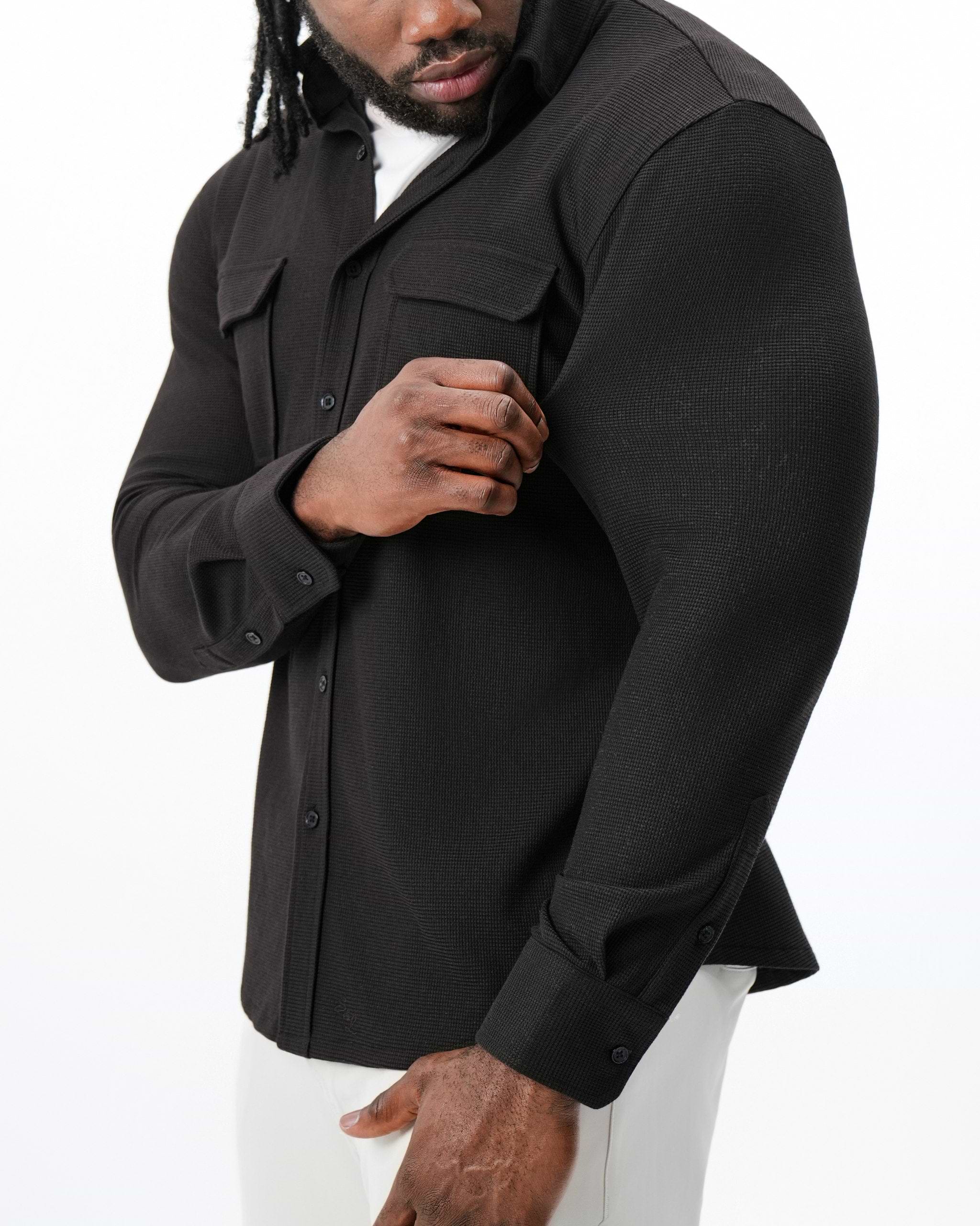 Waffle Patch Pocket Button Down - Deep Espresso