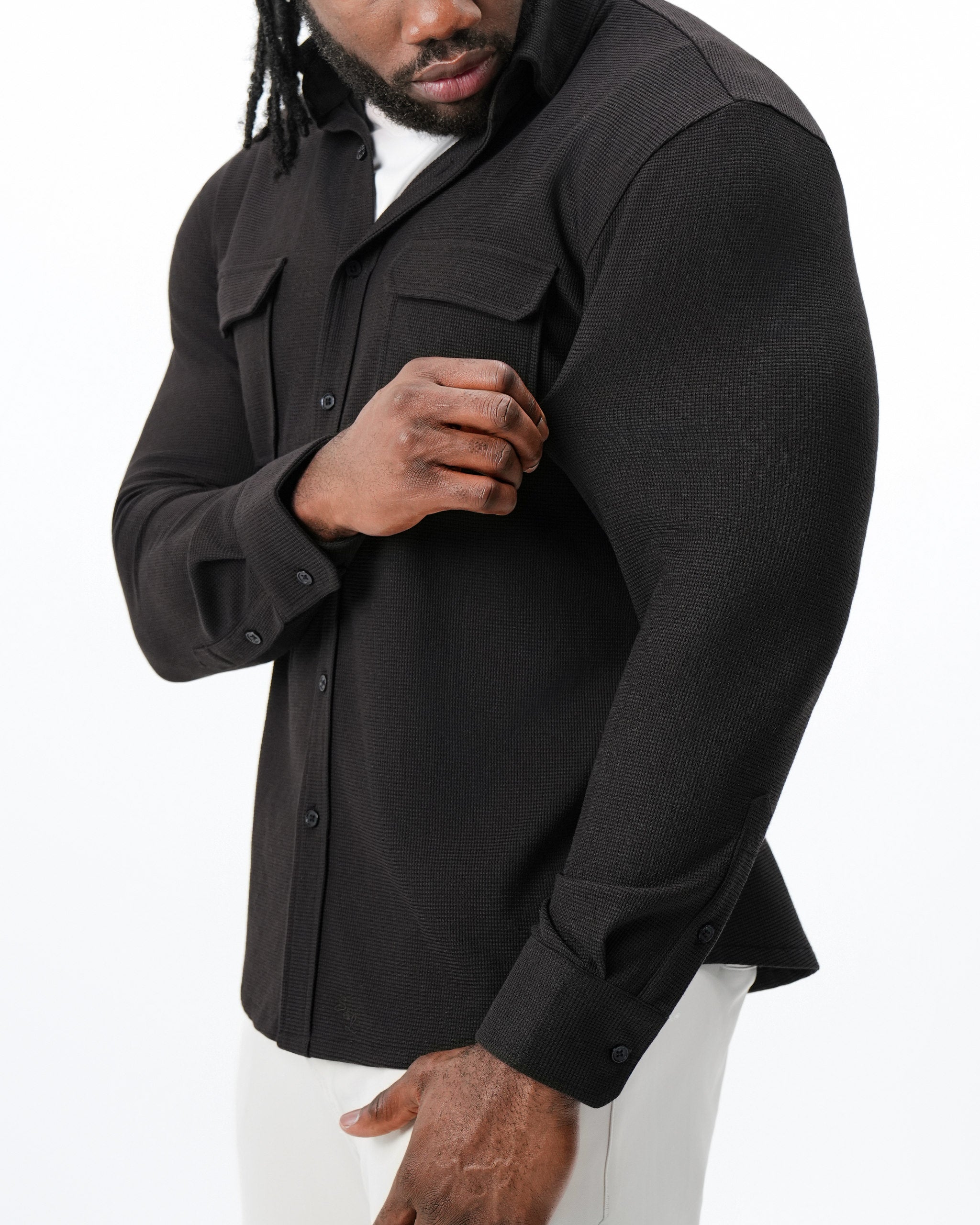 Waffle Patch Pocket Button Down - Deep Espresso