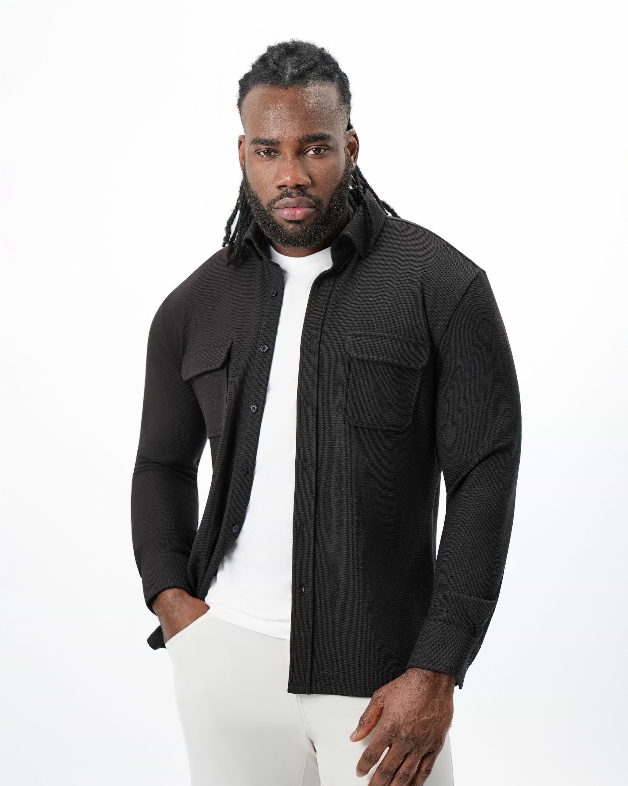 Waffle Patch Pocket Button Down - Deep Espresso
