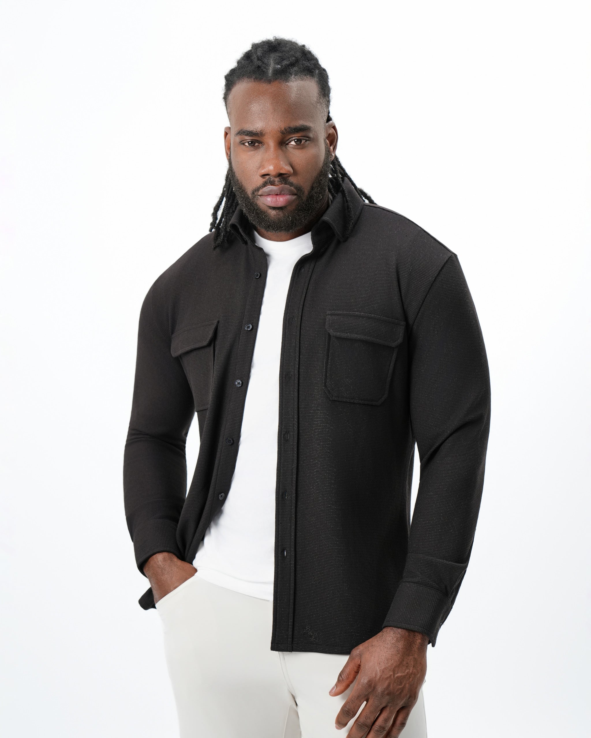 Waffle Patch Pocket Button Down - Deep Espresso