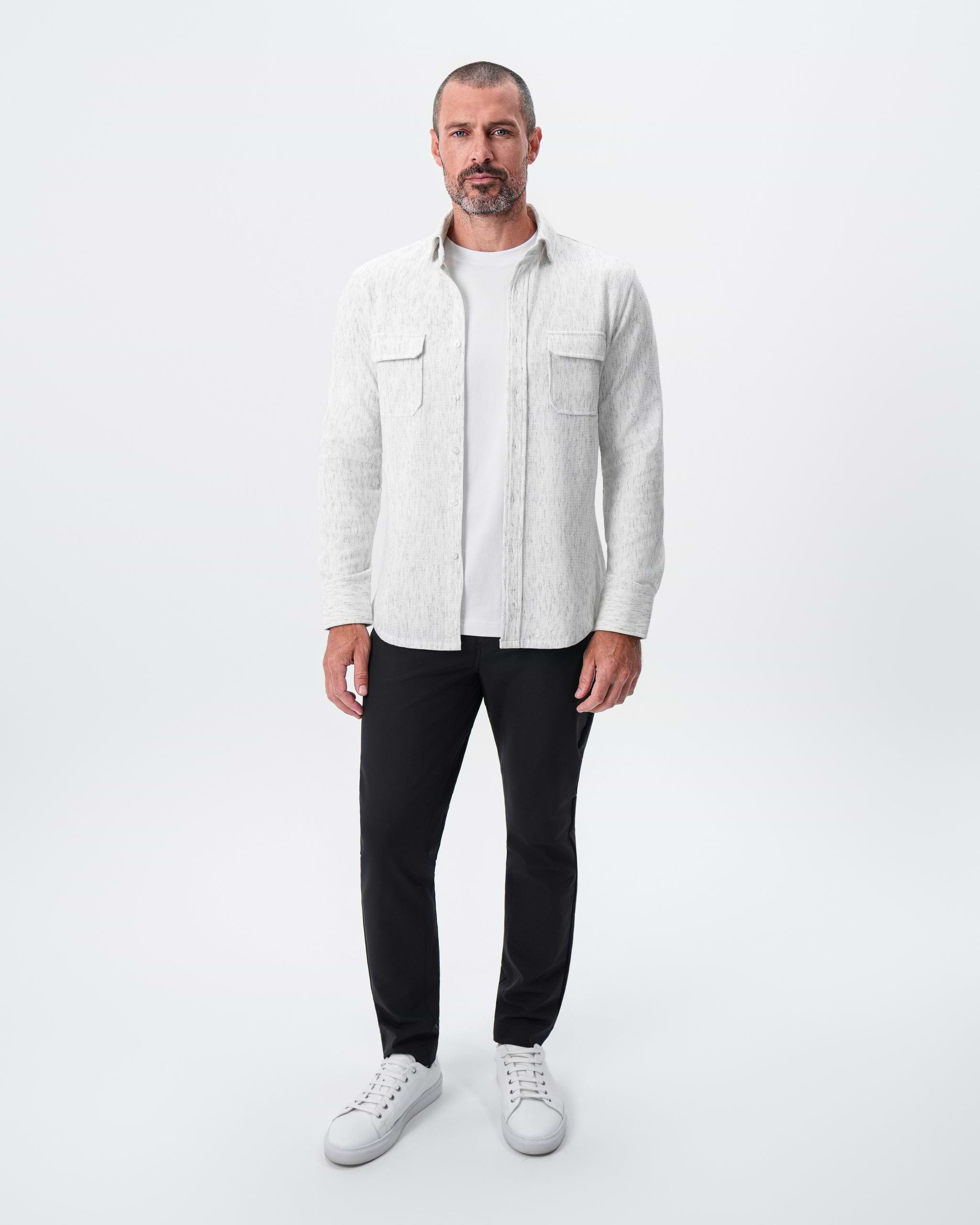 Waffle Patch Pocket Button Down - Heathered White