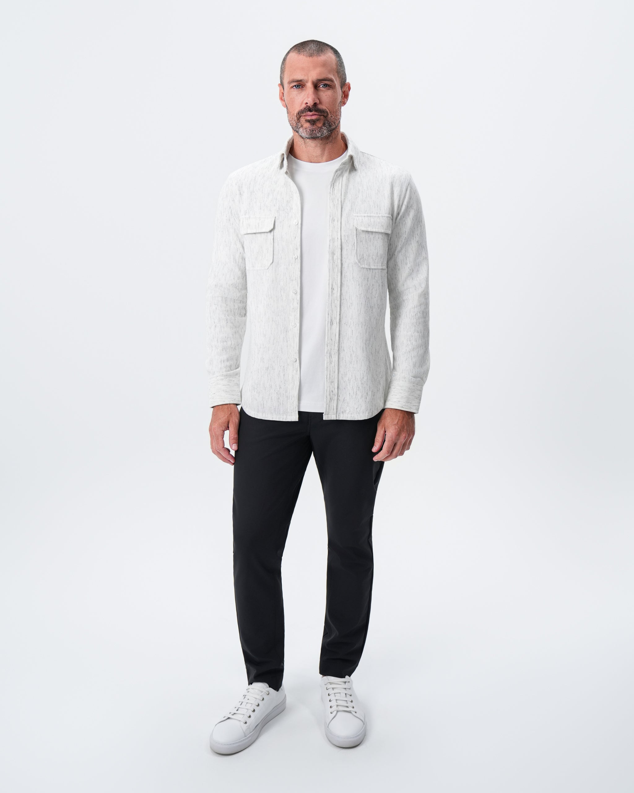 Waffle Patch Pocket Button Down - Heathered White