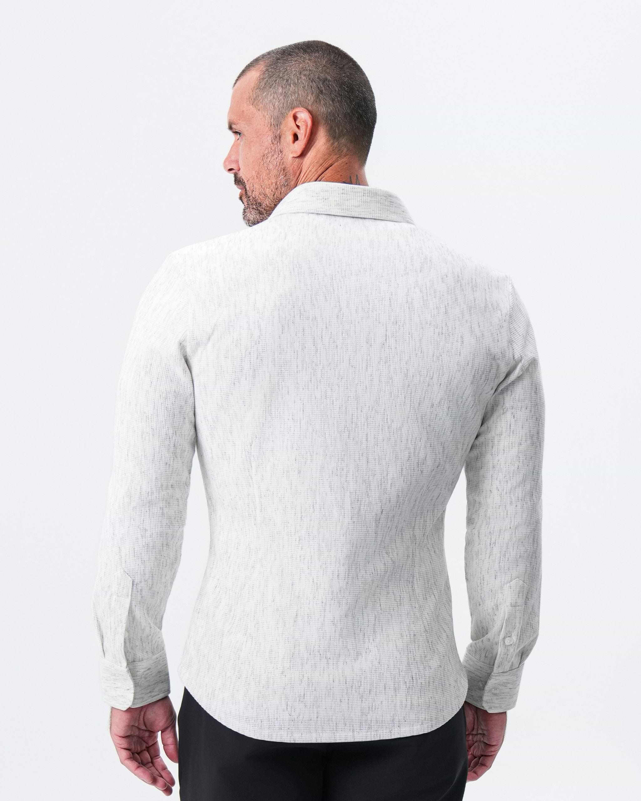 Waffle Patch Pocket Button Down - Heathered White