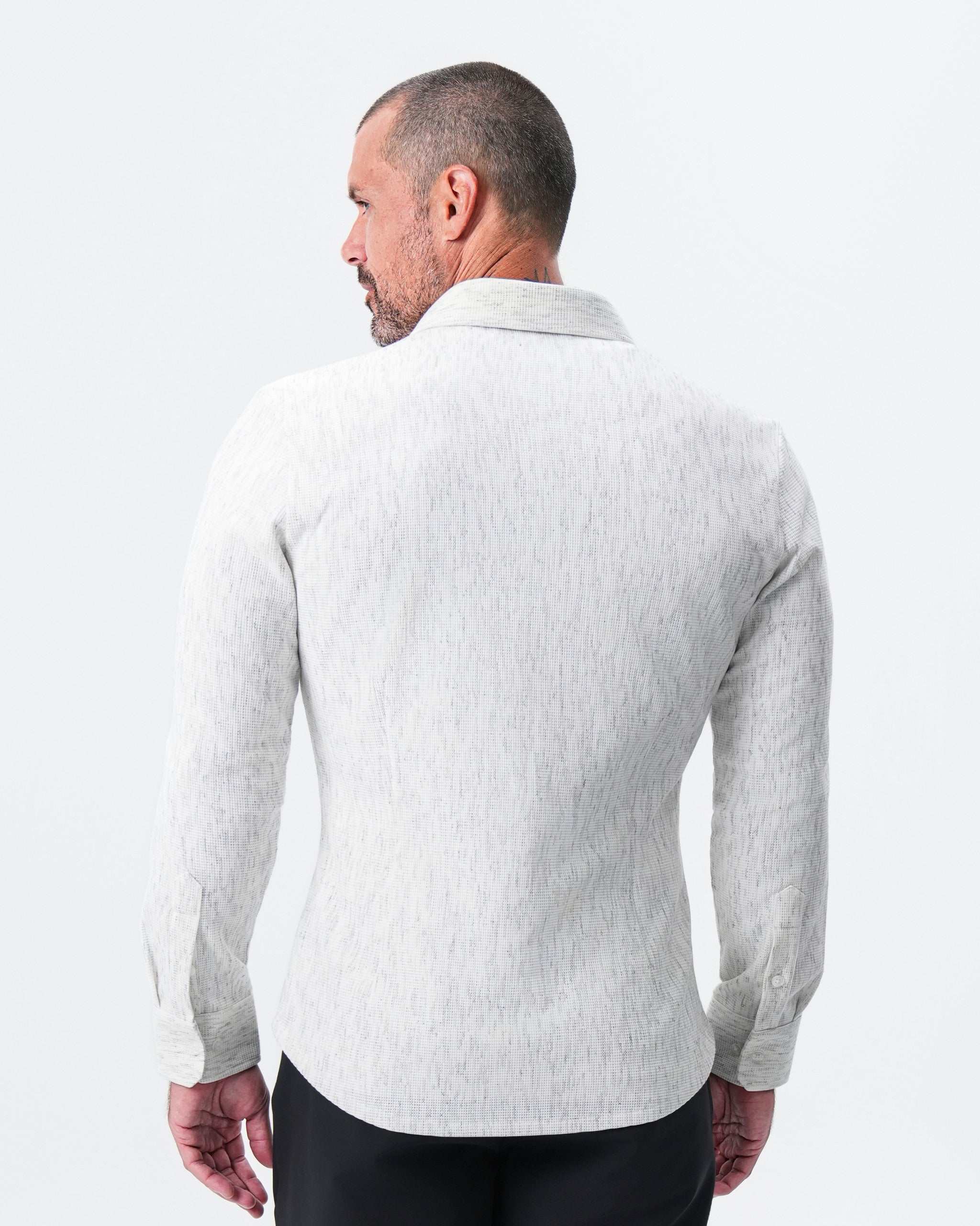 Waffle Patch Pocket Button Down - Heathered White