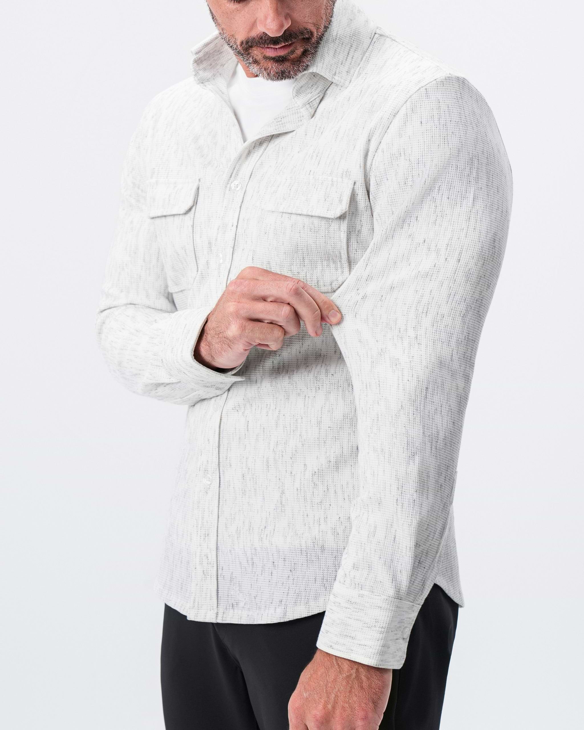 Waffle Patch Pocket Button Down - Heathered White