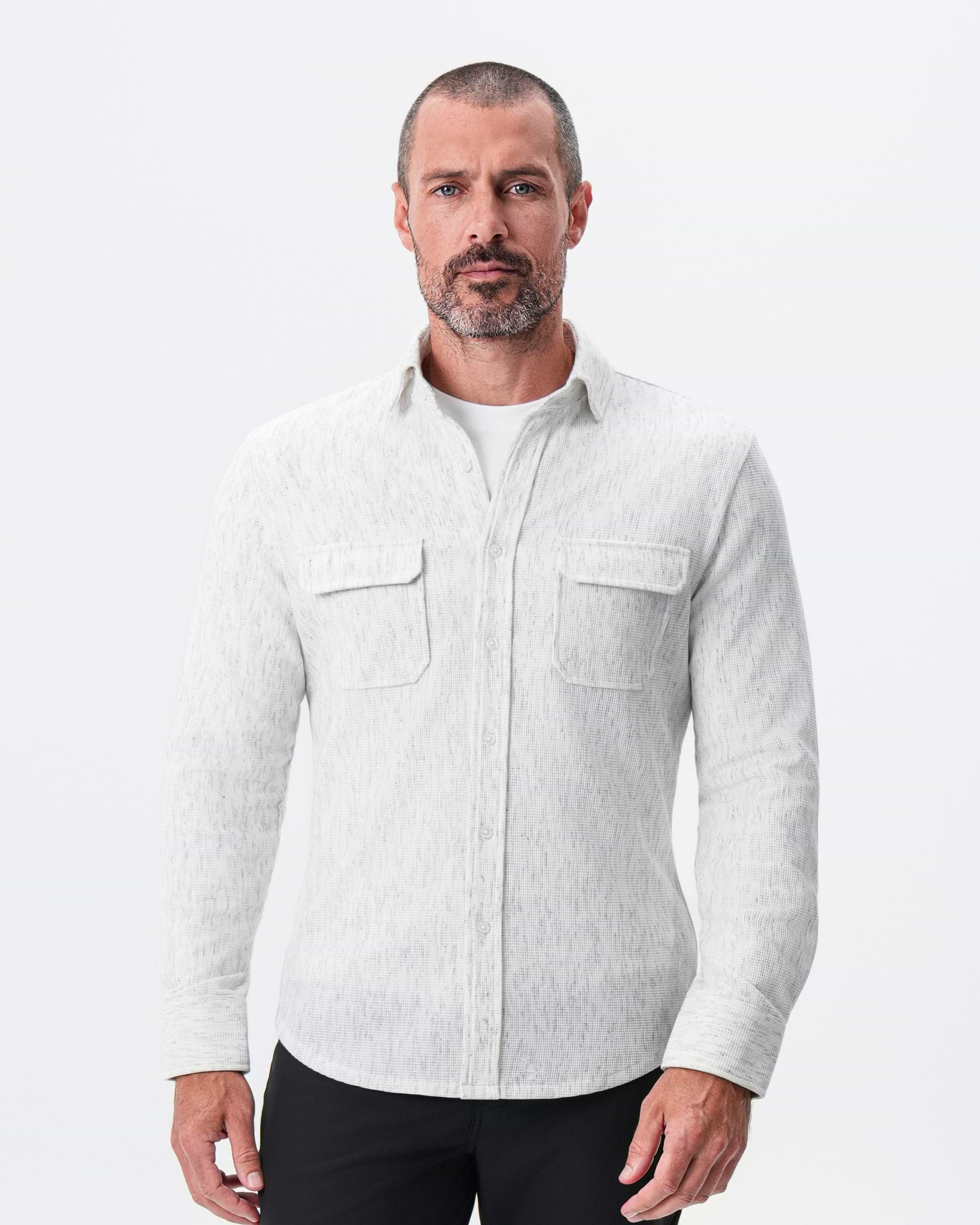 Waffle Patch Pocket Button Down - Heathered White