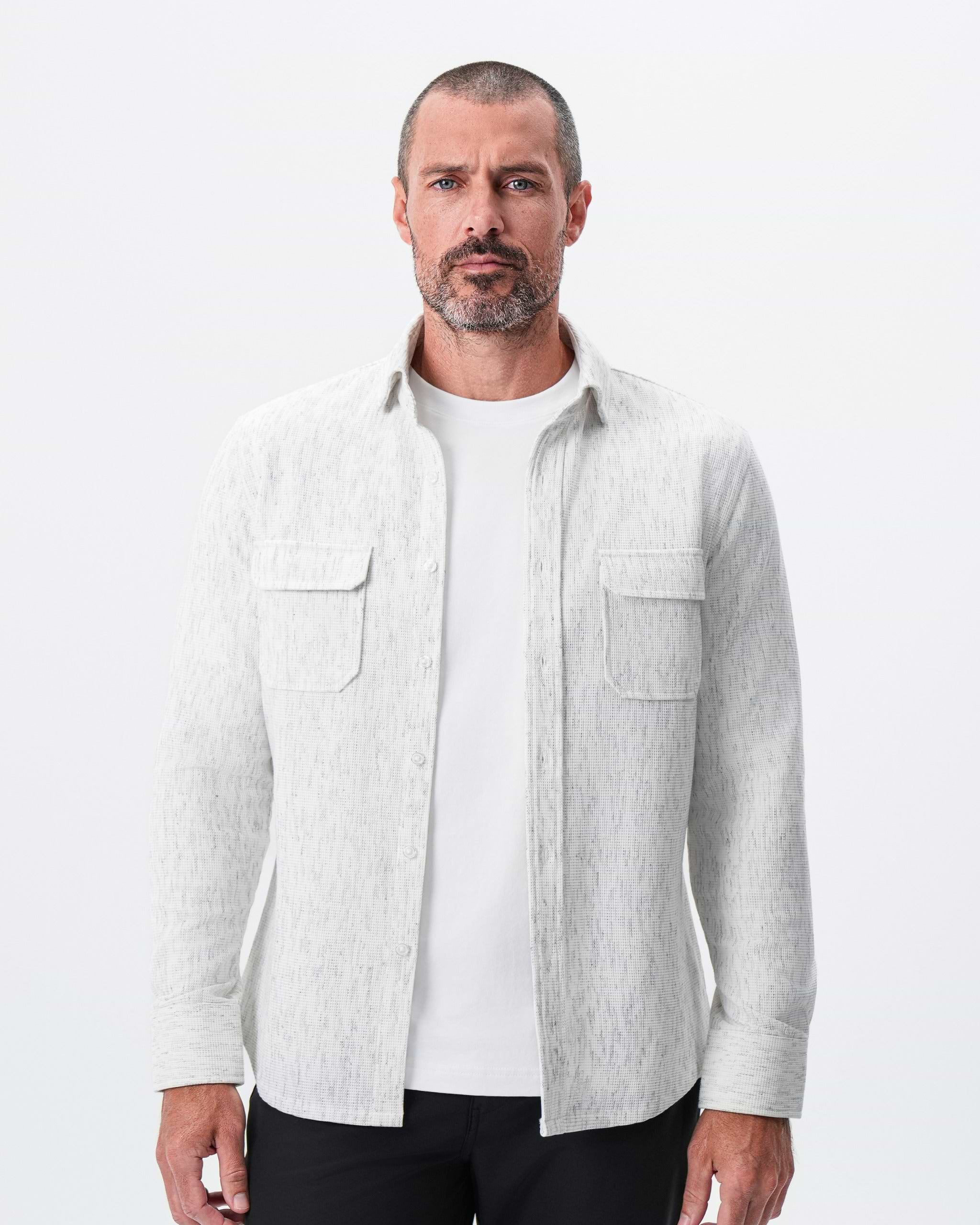 Waffle Patch Pocket Button Down - Heathered White