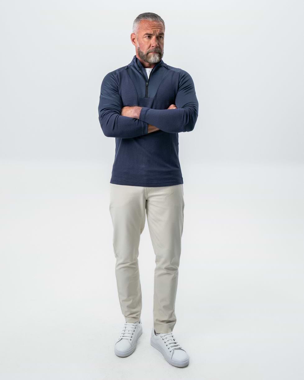 Waffle Knit Quarter Zip - Navy