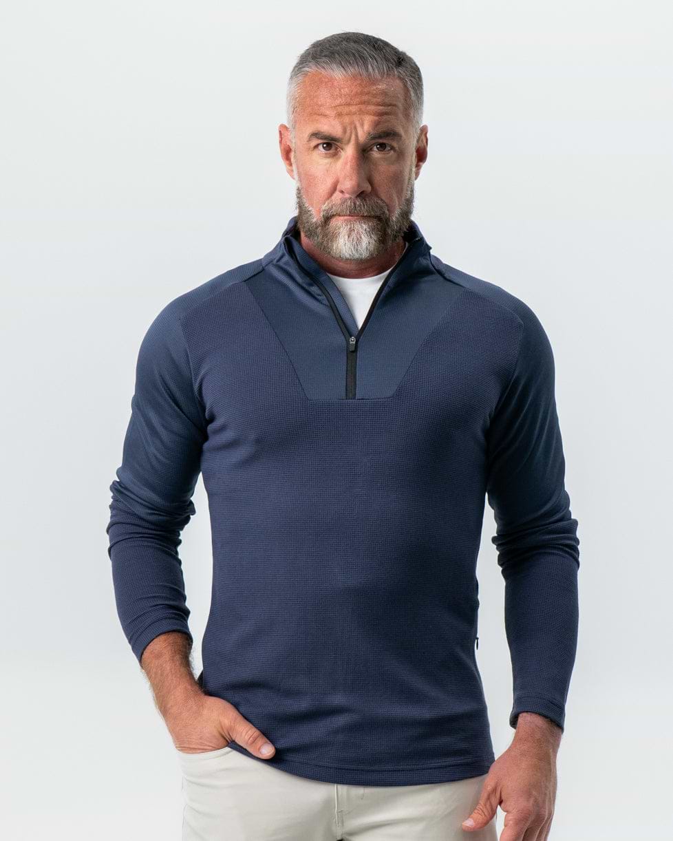 Waffle Knit Quarter Zip - Navy