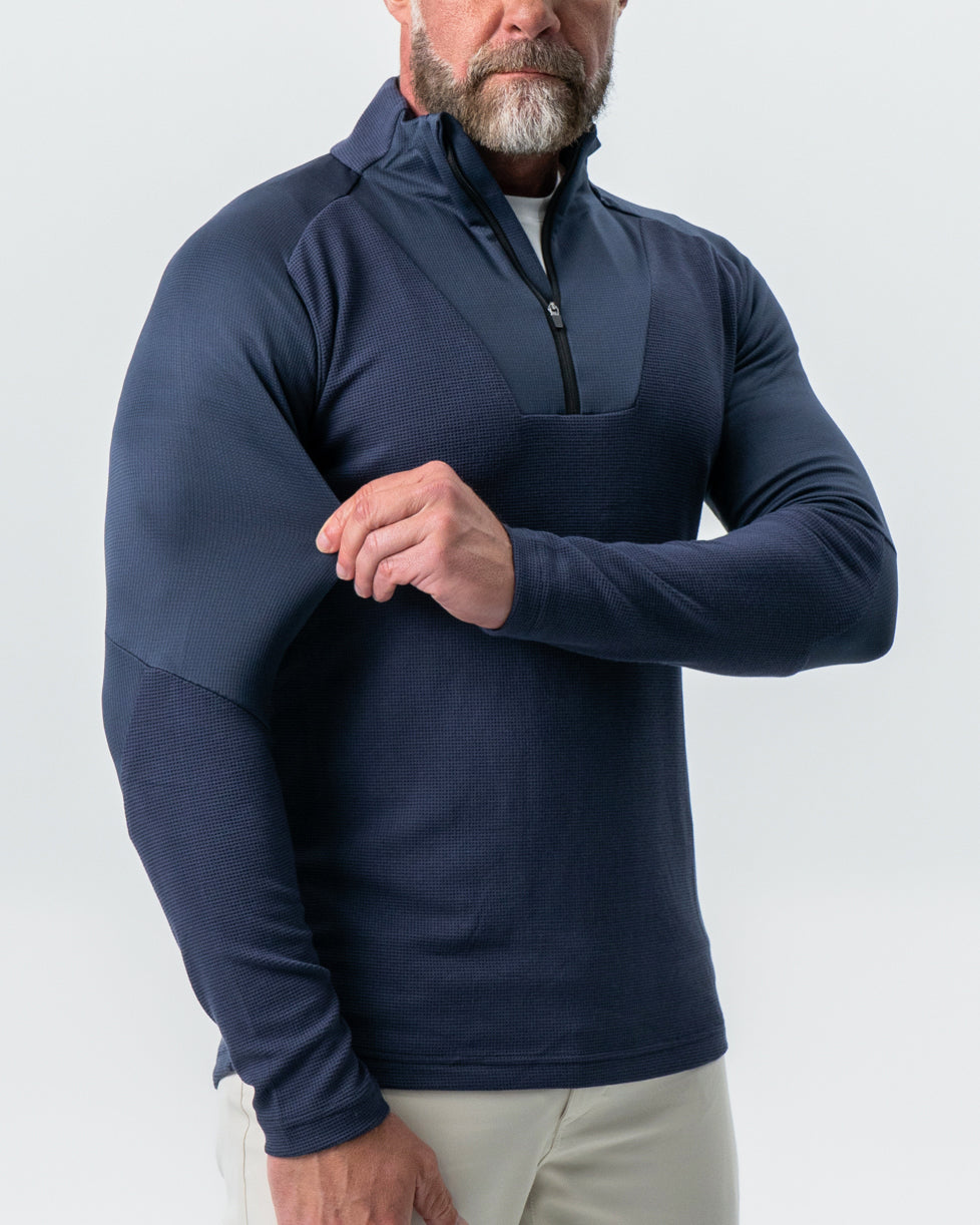 Waffle Knit Quarter Zip - Navy