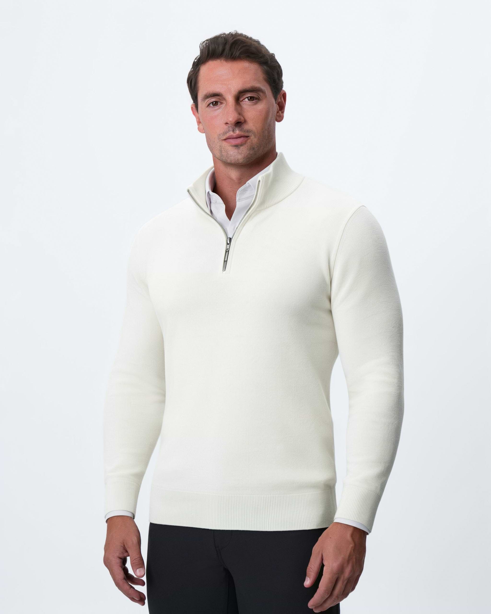 Mid-Weight Wool Quarter Zip - Cream