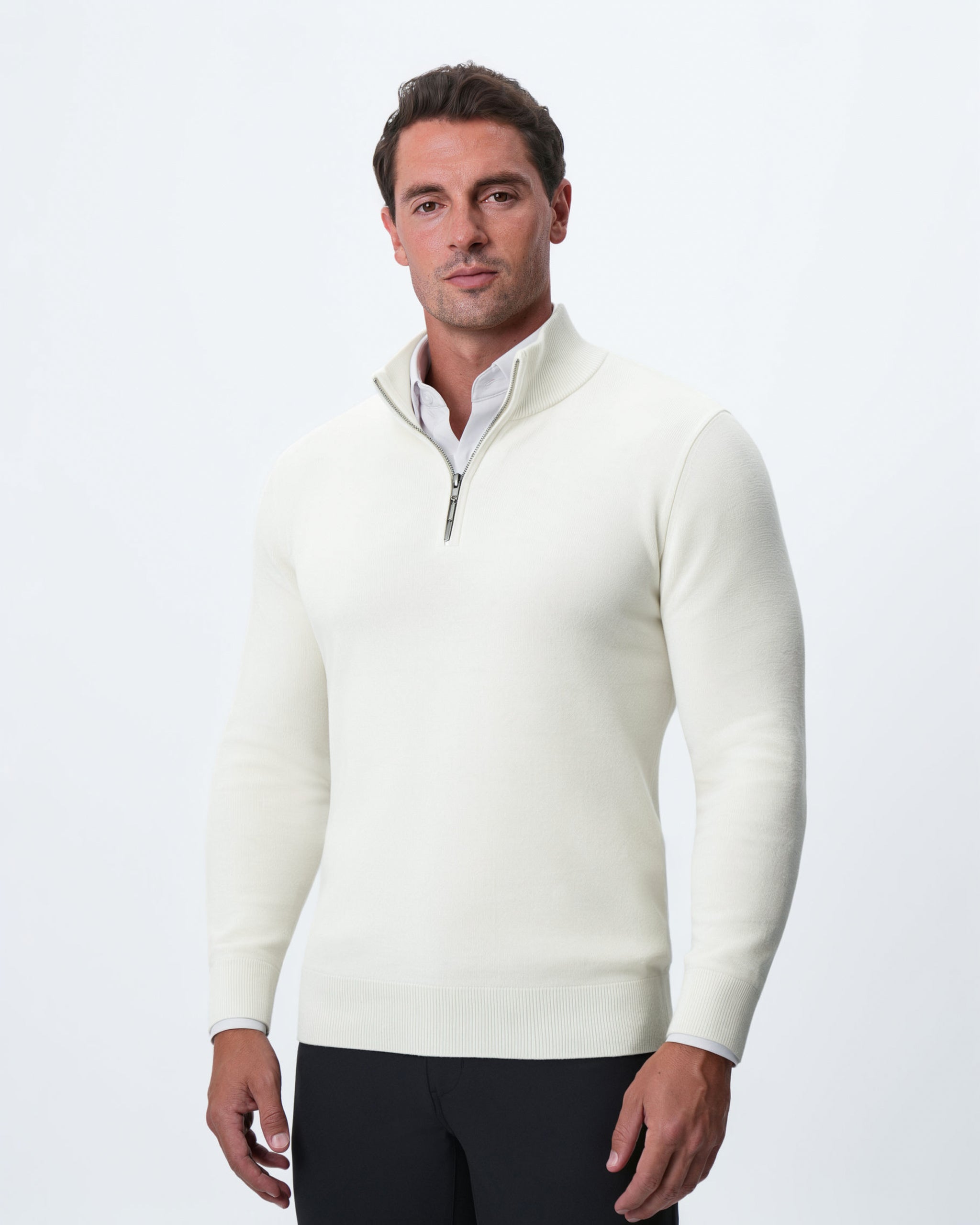 Mid-Weight Wool Quarter Zip - Cream