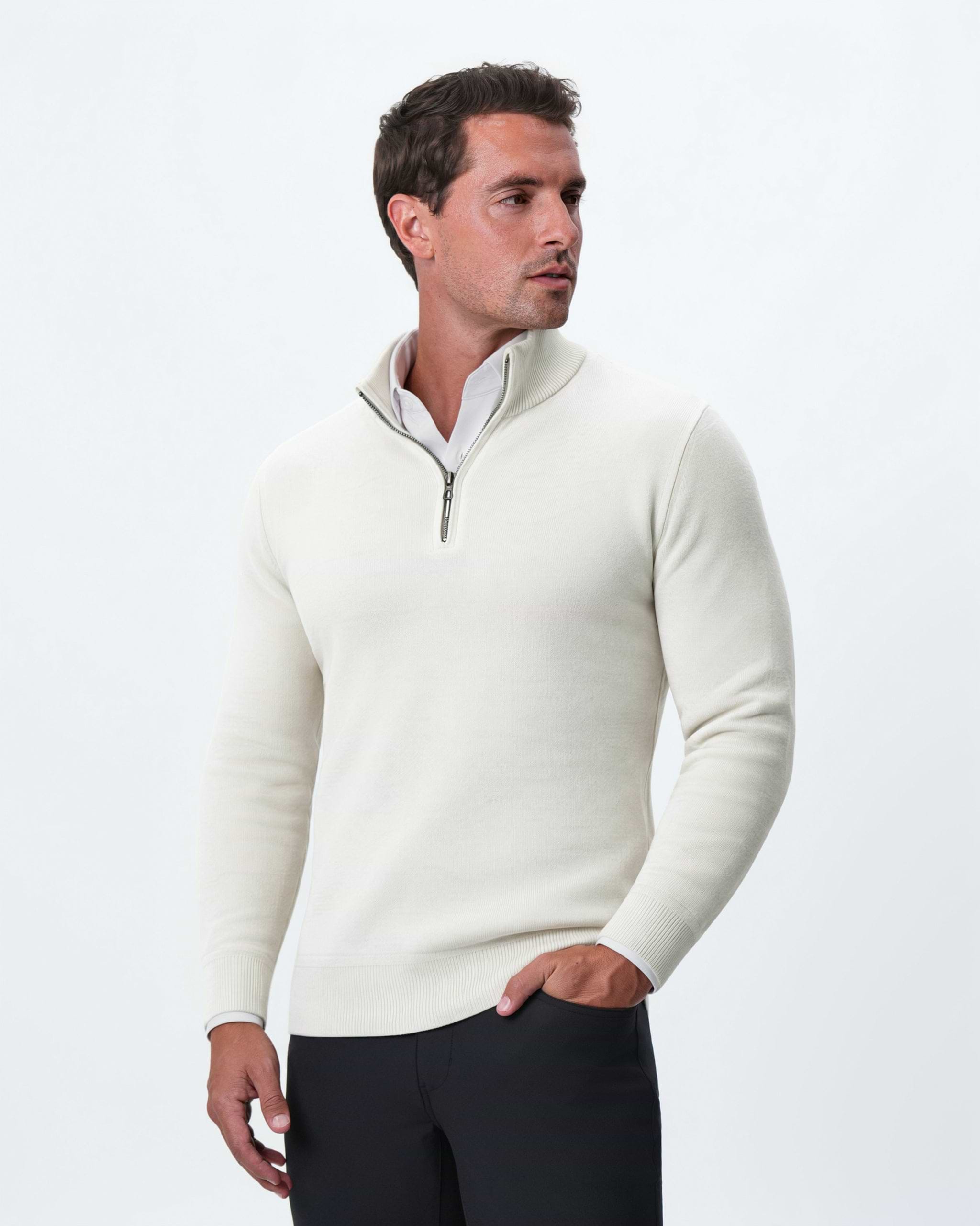 Mid-Weight Wool Quarter Zip - Cream