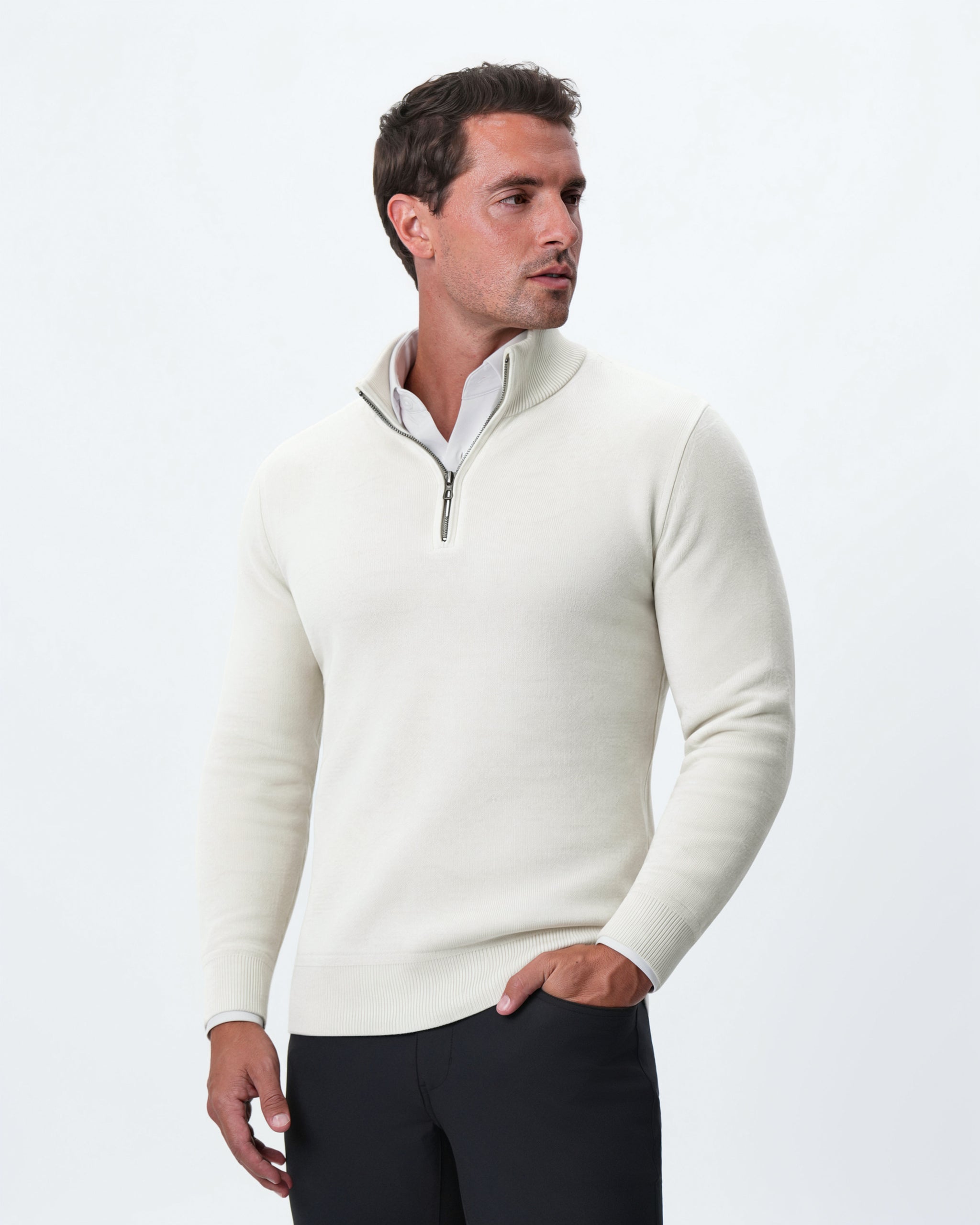 Mid-Weight Wool Quarter Zip - Cream