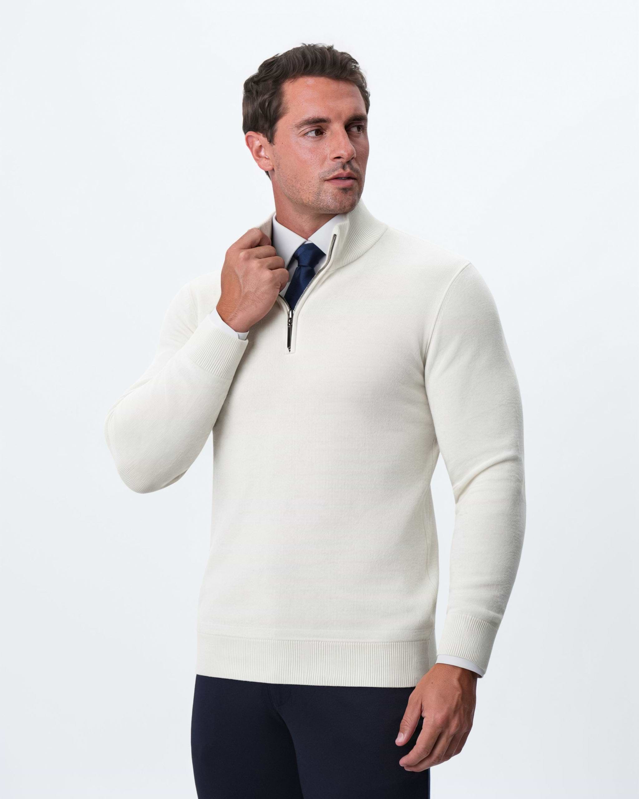 Mid-Weight Wool Quarter Zip - Cream