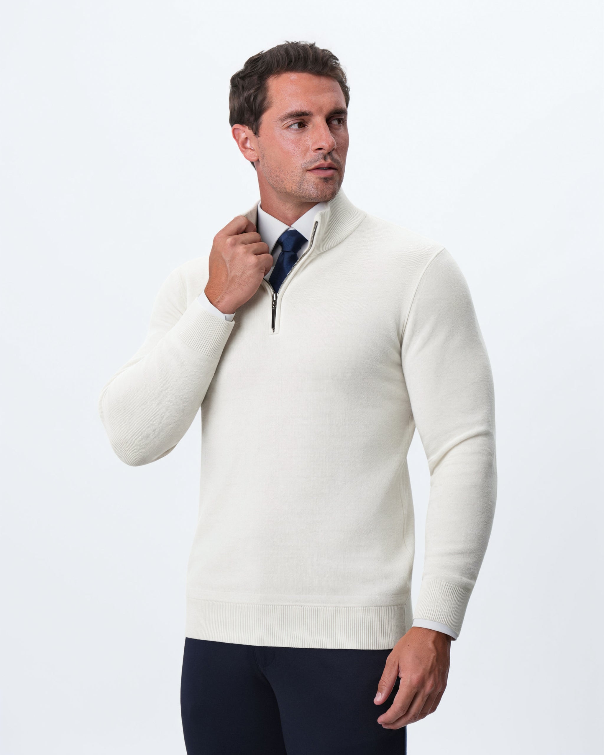 Mid-Weight Wool Quarter Zip - Cream