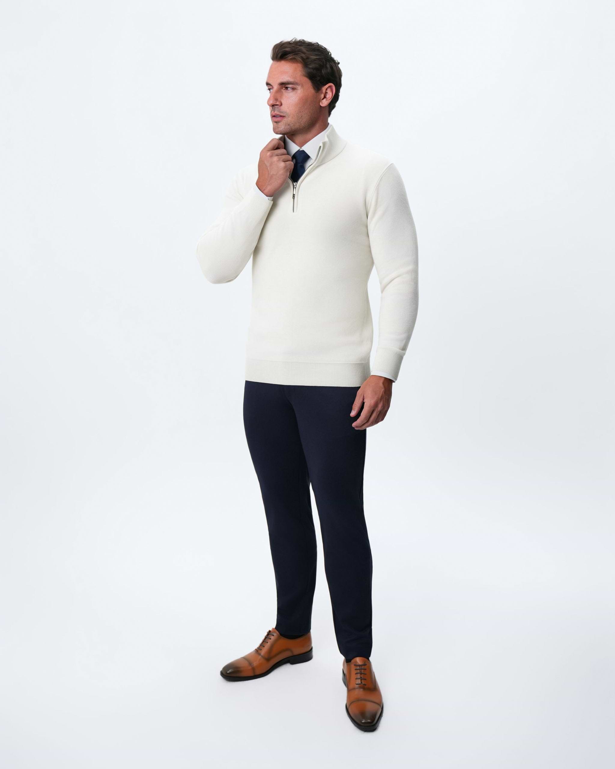 Mid-Weight Wool Quarter Zip - Cream