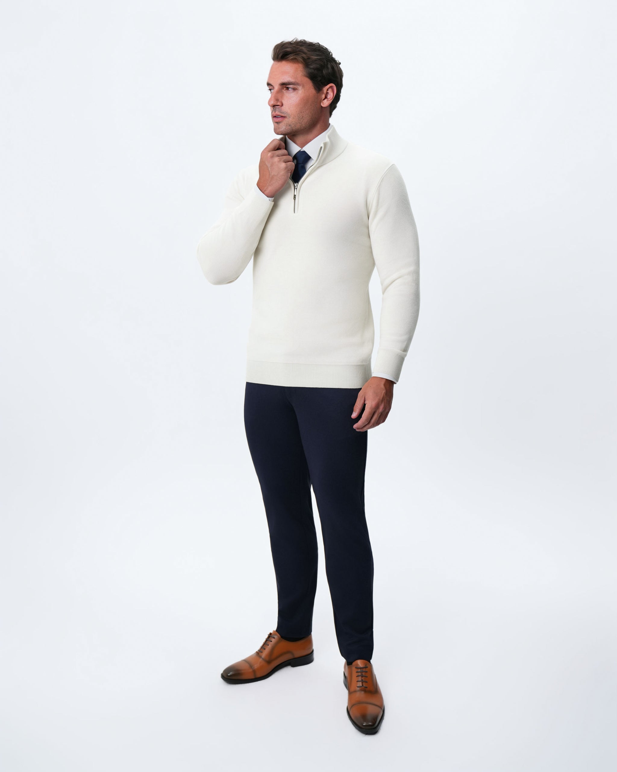 Mid-Weight Wool Quarter Zip - Cream