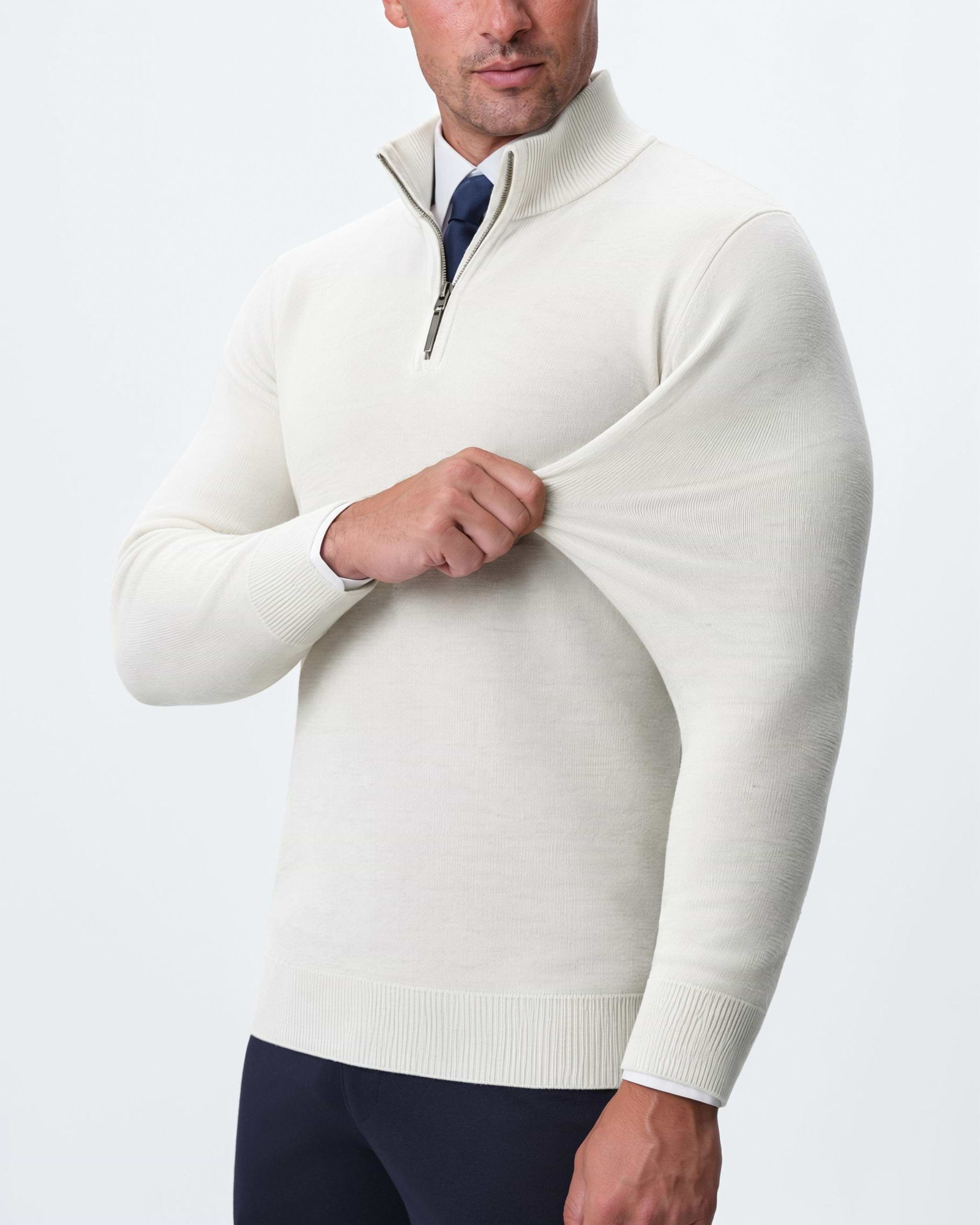 Mid-Weight Wool Quarter Zip - Cream