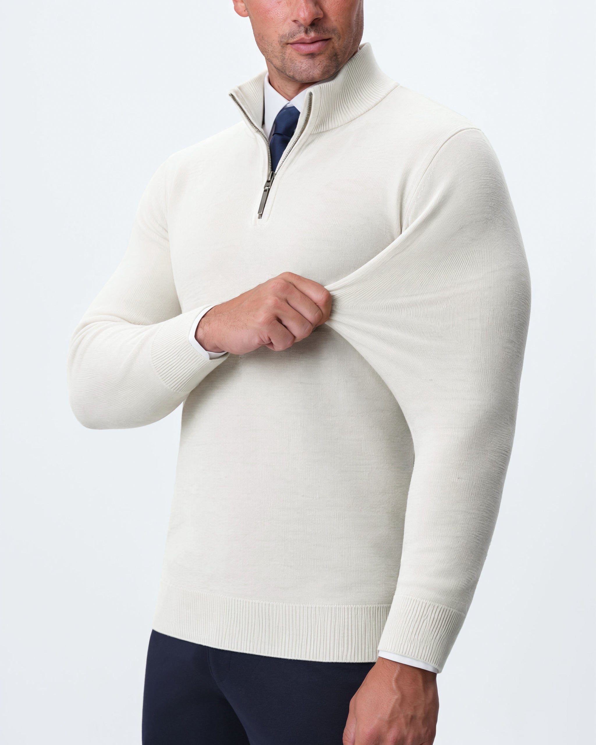 Mid-Weight Wool Quarter Zip - Cream