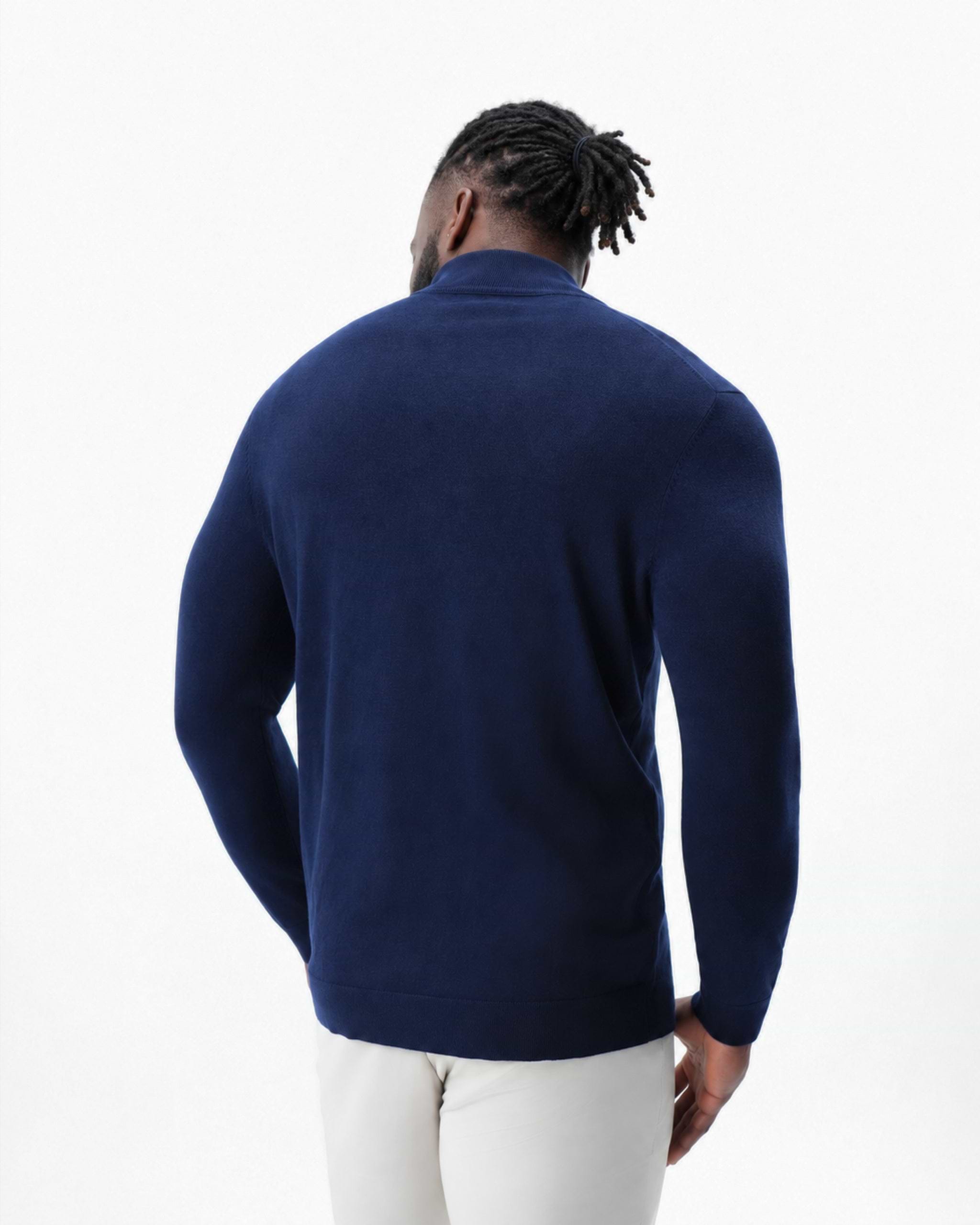 Mid-Weight Wool Quarter Zip - Navy