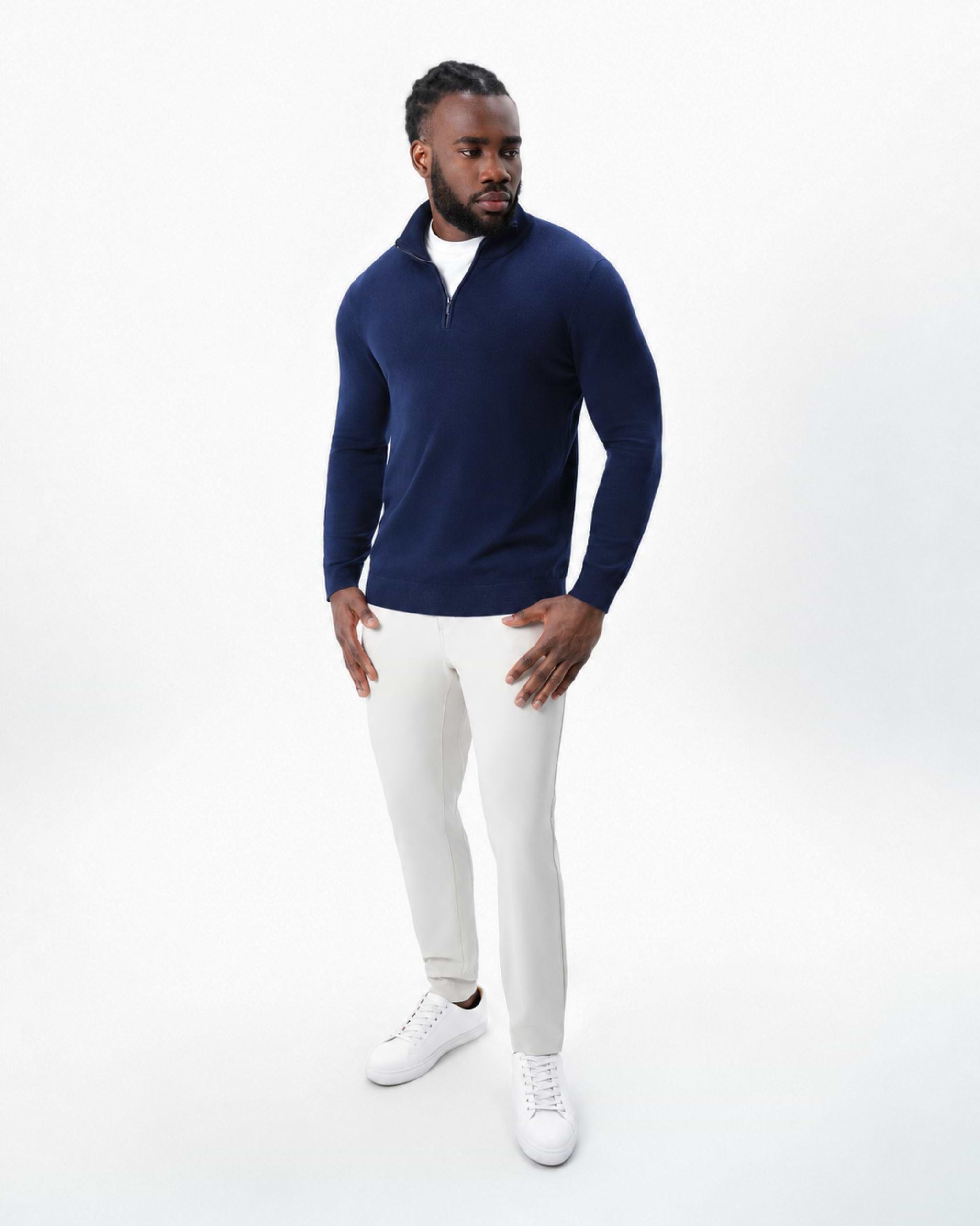 Mid-Weight Wool Quarter Zip - Navy