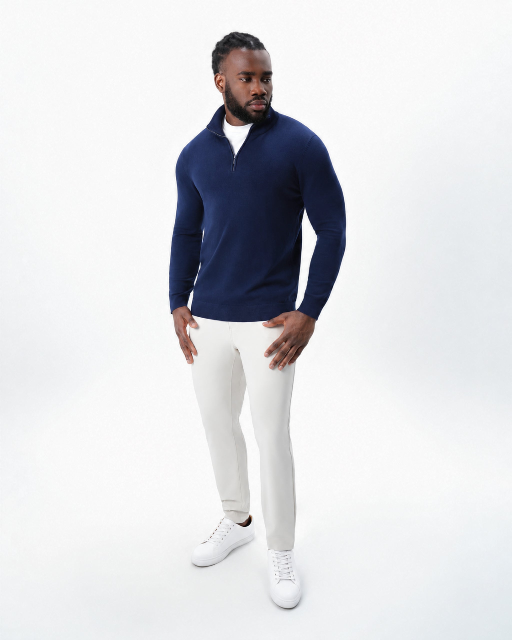 Mid-Weight Wool Quarter Zip - Navy