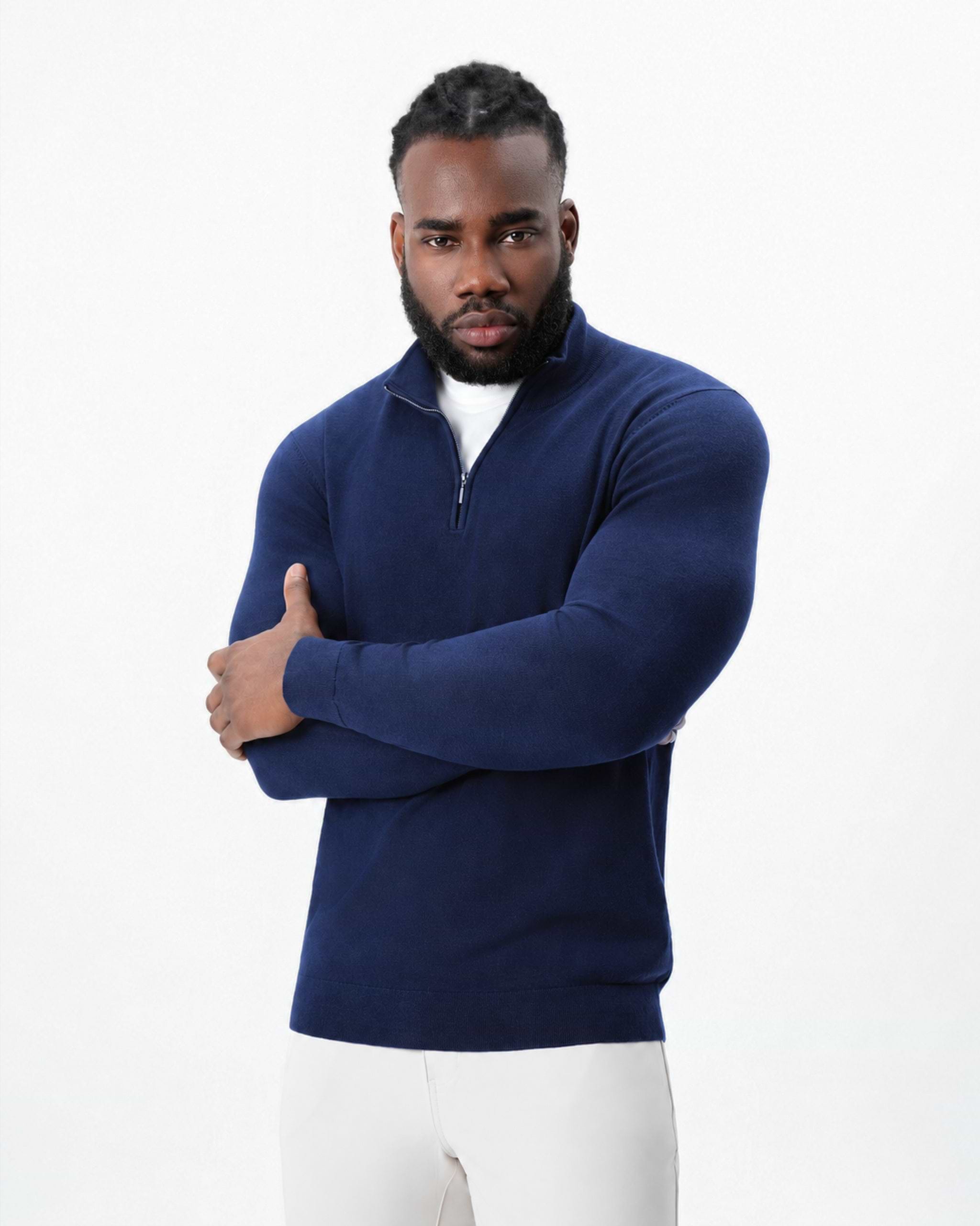 Mid-Weight Wool Quarter Zip - Navy